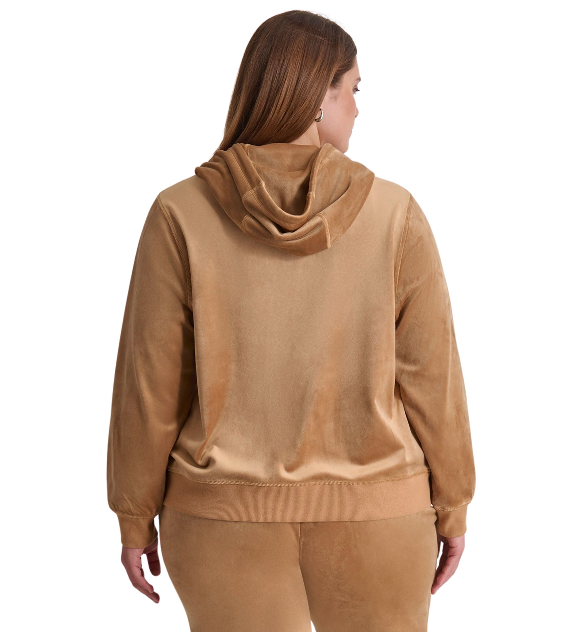 Plus Size Sequin Appliqué Satin Stitch Logo Velour Hoodie
