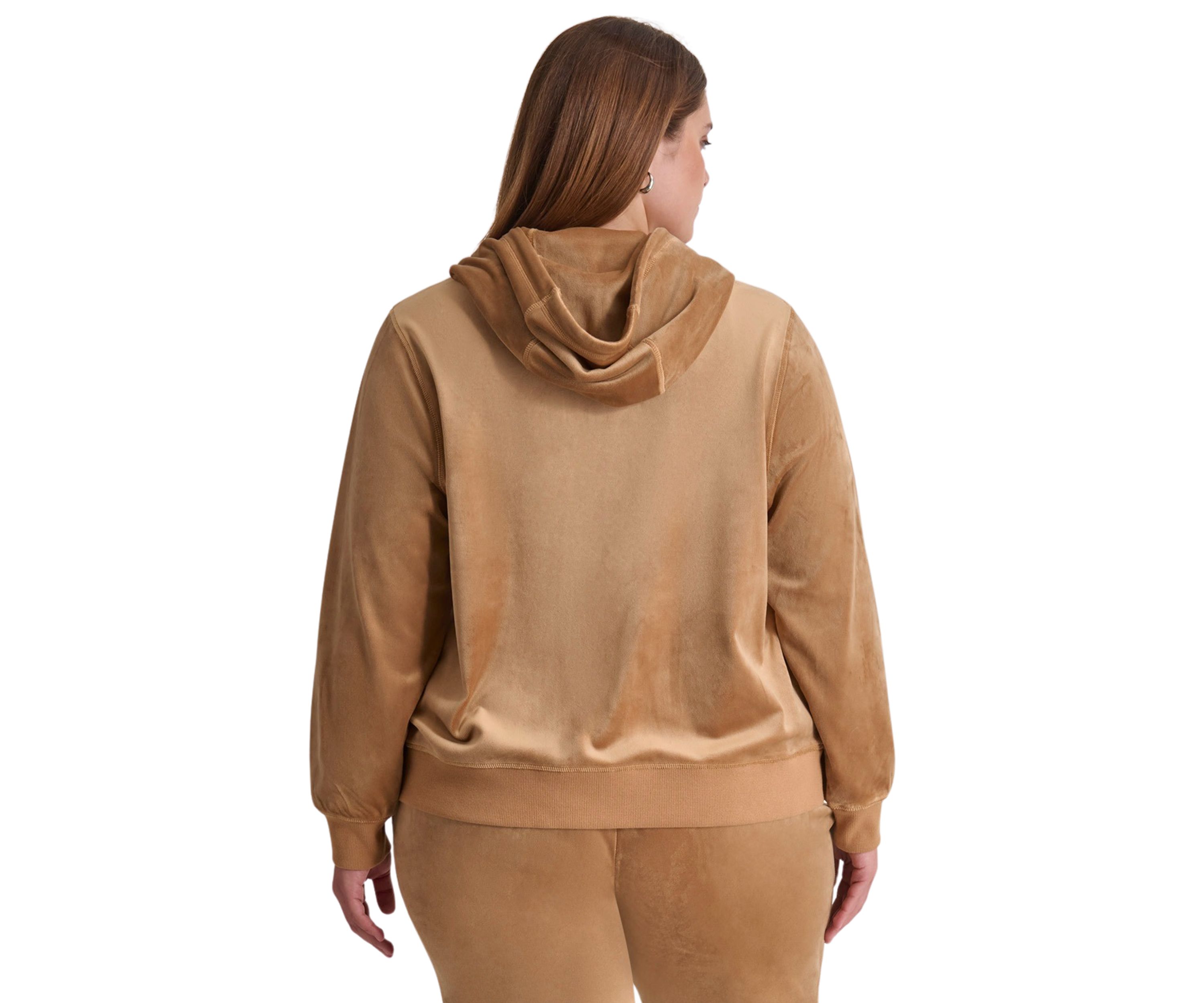 Plus Size Sequin Appliqué Satin Stitch Logo Velour Hoodie