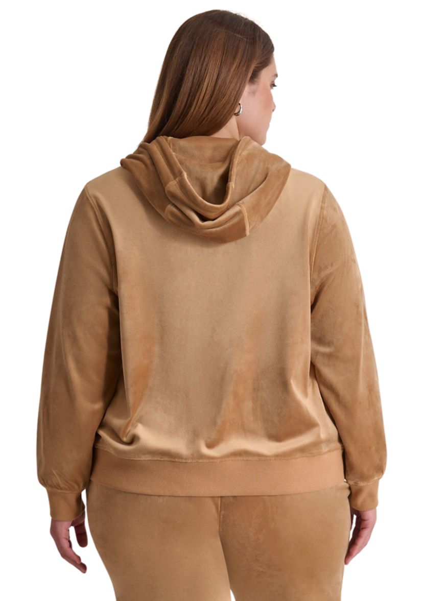 Plus Size Sequin Appliqué Satin Stitch Logo Velour Hoodie
