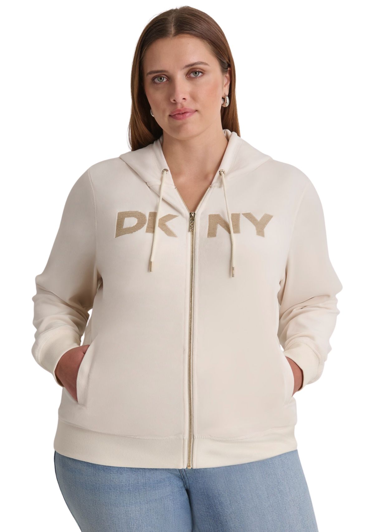 Plus Size Sequin Logo Velour Hoodie