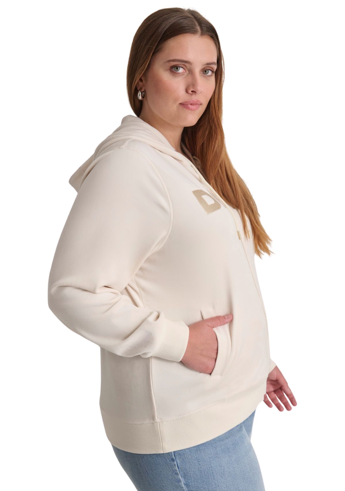 Plus Size Sequin Logo Velour Hoodie