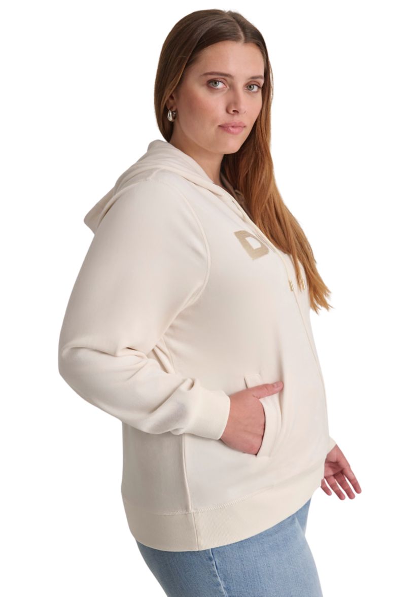 Plus Size Sequin Logo Velour Hoodie