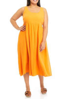 DKNY Jeans Women's Plus Size Gauze Knit Midi Dress, Orange, 1X