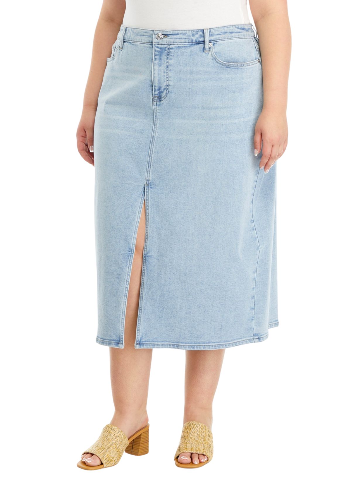 Plus Size Denim Midi Skirt