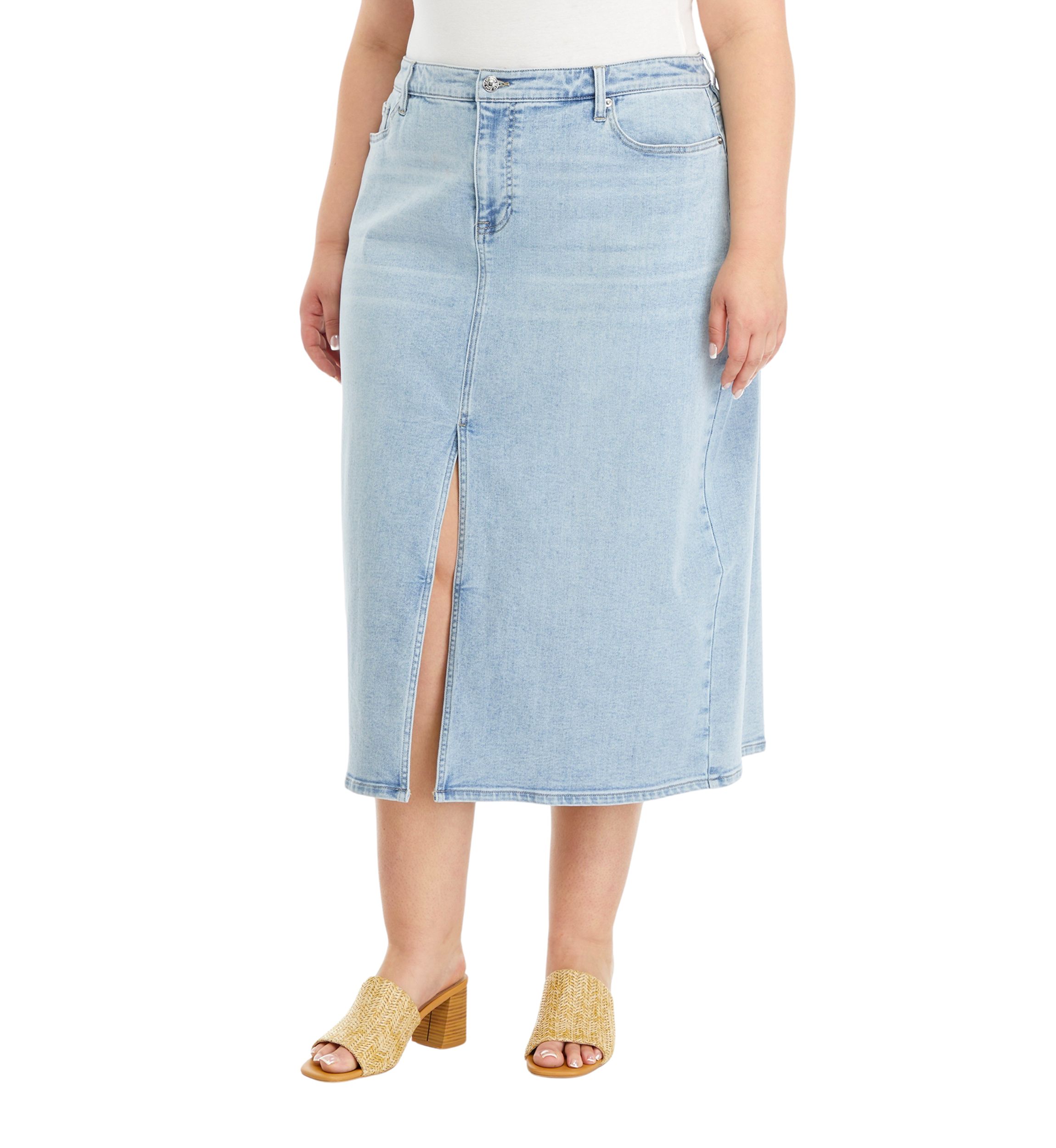 Plus Size Denim Midi Skirt