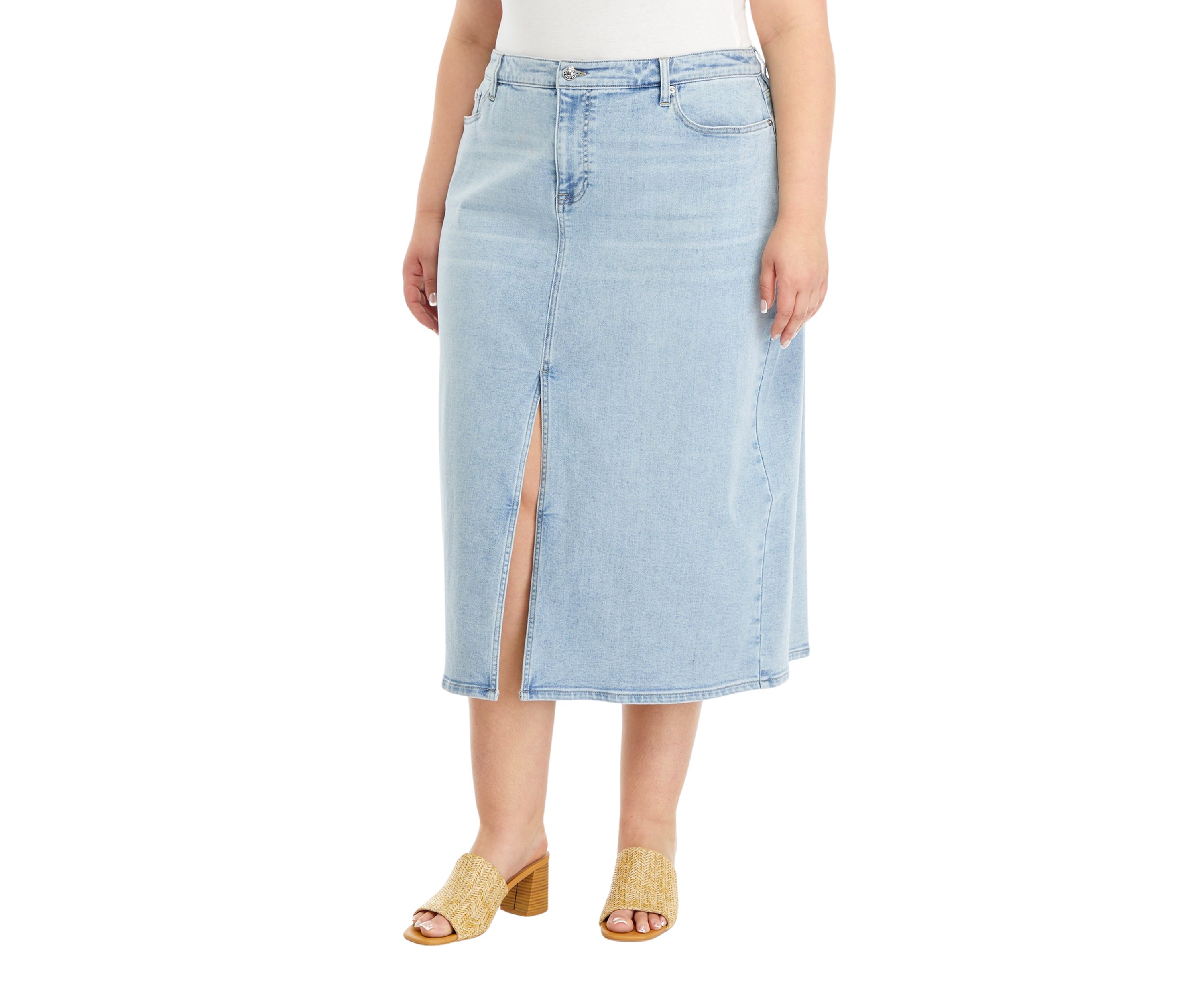 Plus Size Denim Midi Skirt