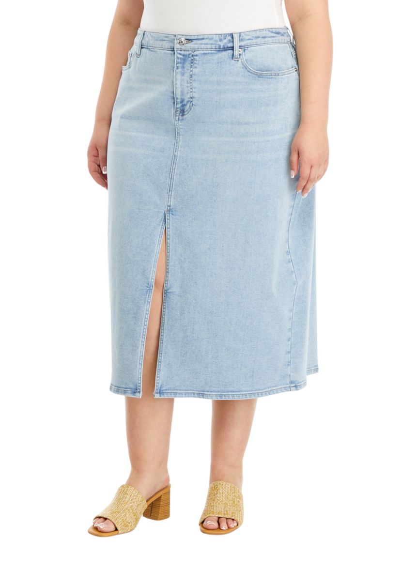 Plus Size Denim Midi Skirt