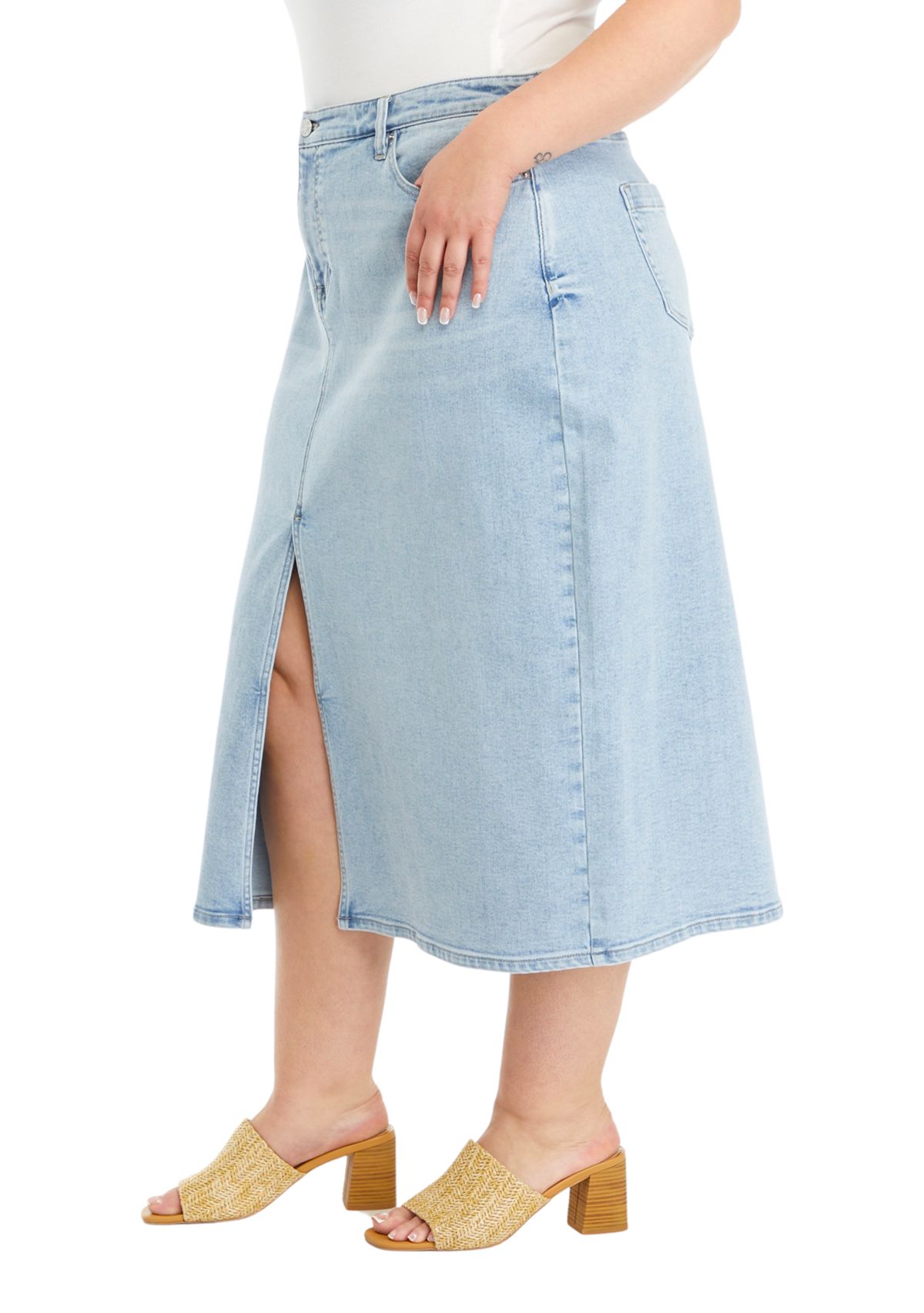 Plus Size Denim Midi Skirt
