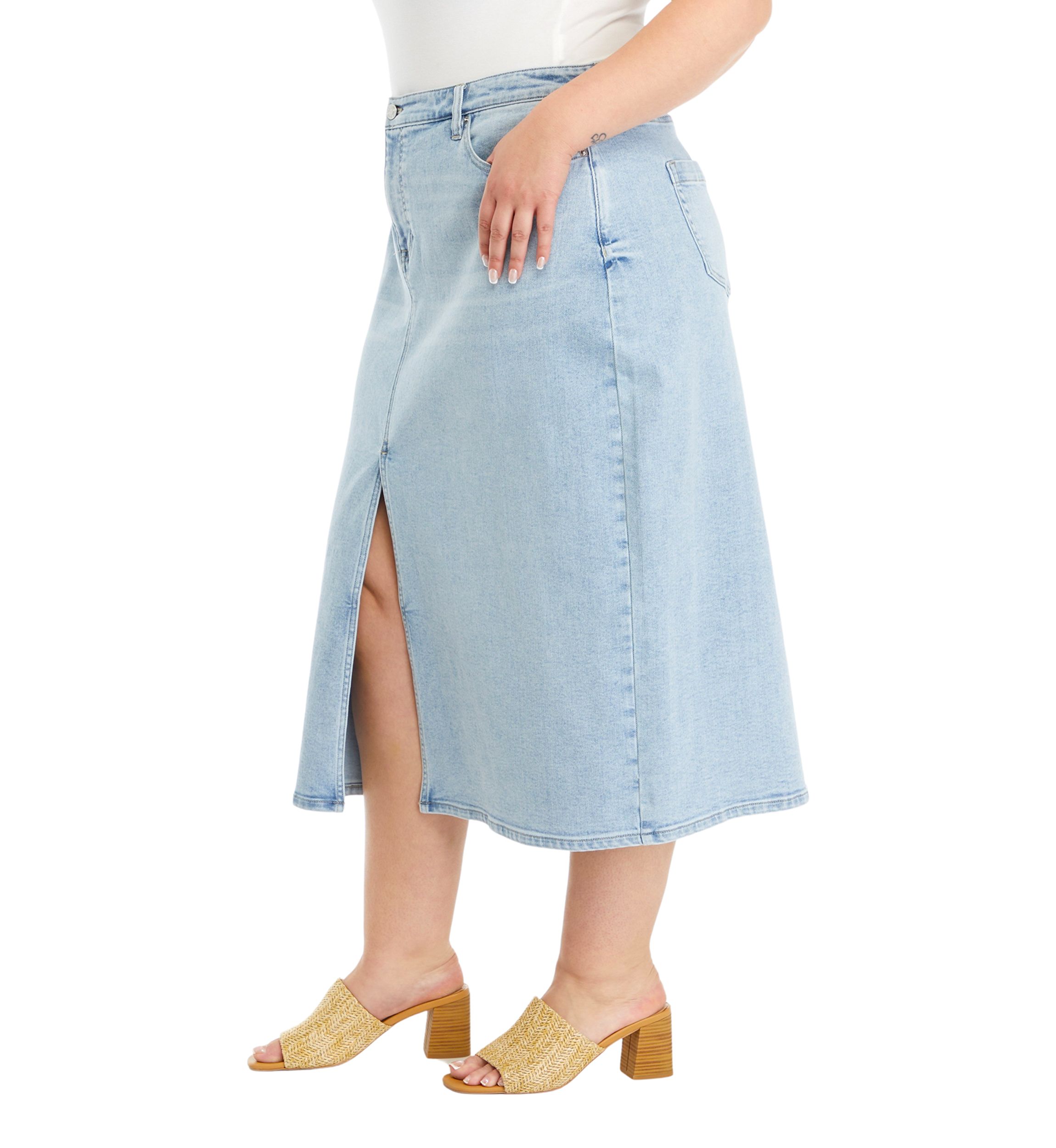 Plus Size Denim Midi Skirt