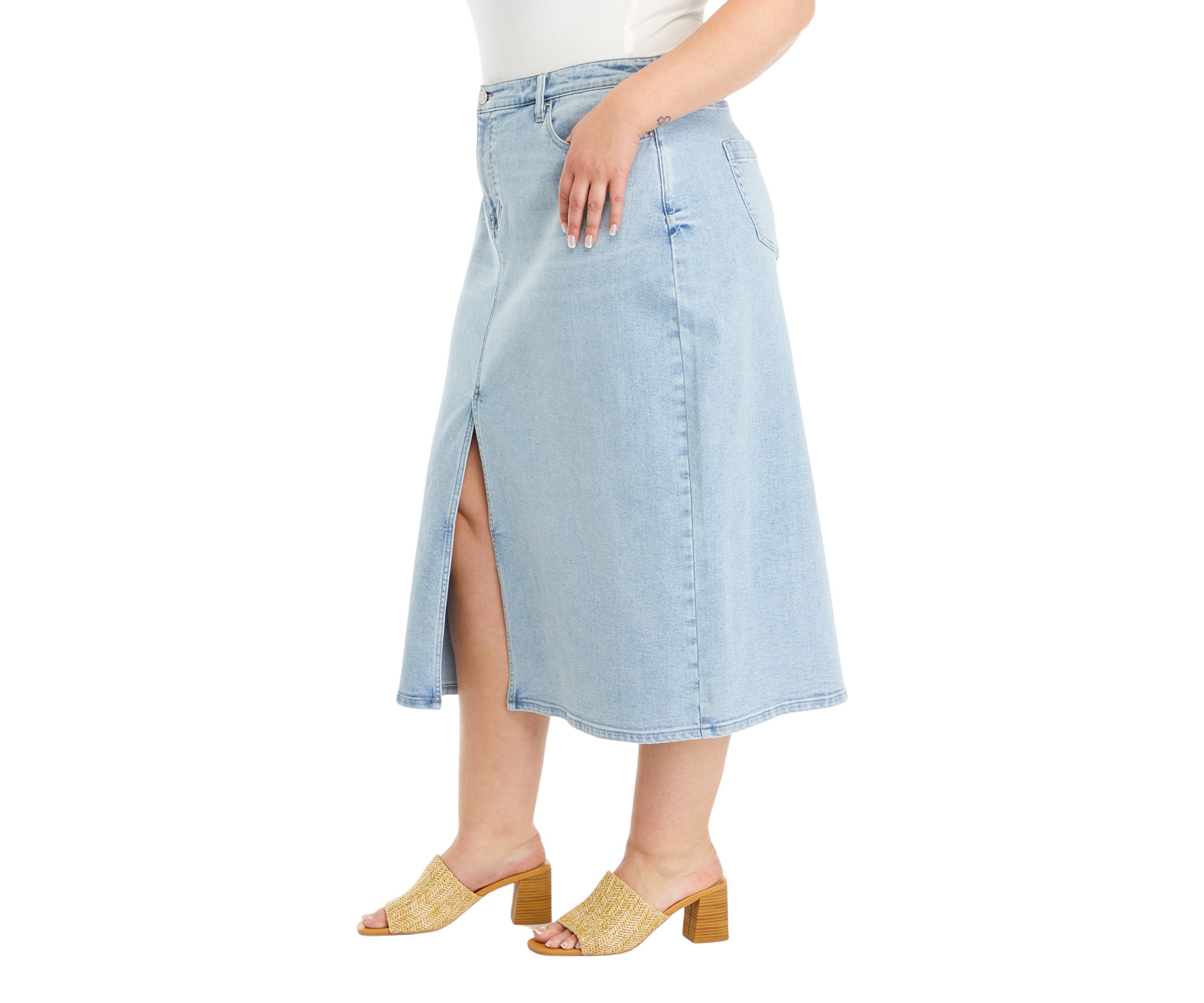 Plus Size Denim Midi Skirt