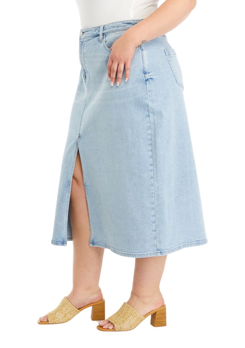 Plus Size Denim Midi Skirt
