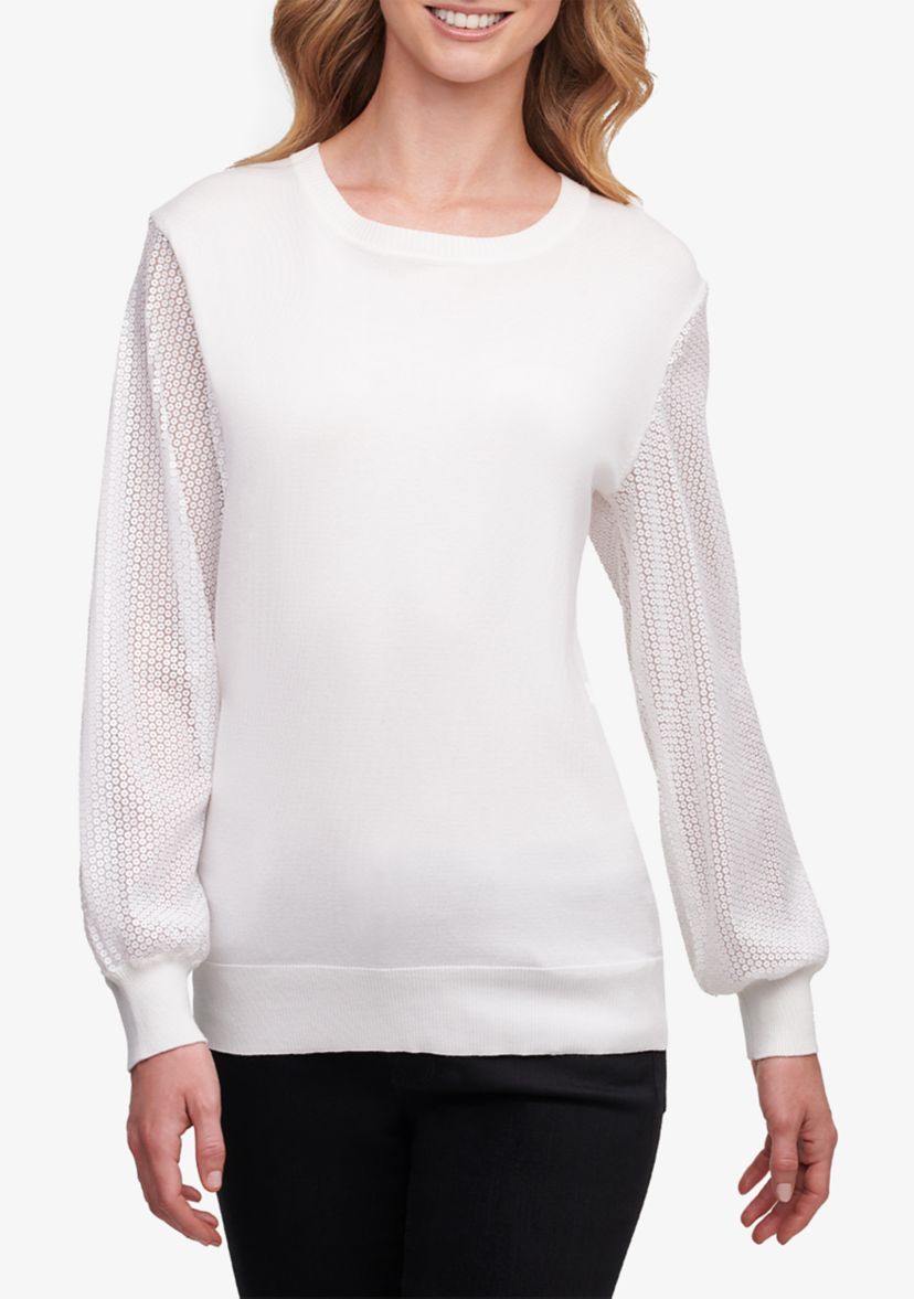 Sequin Sleeve Crew Neck Sweater 