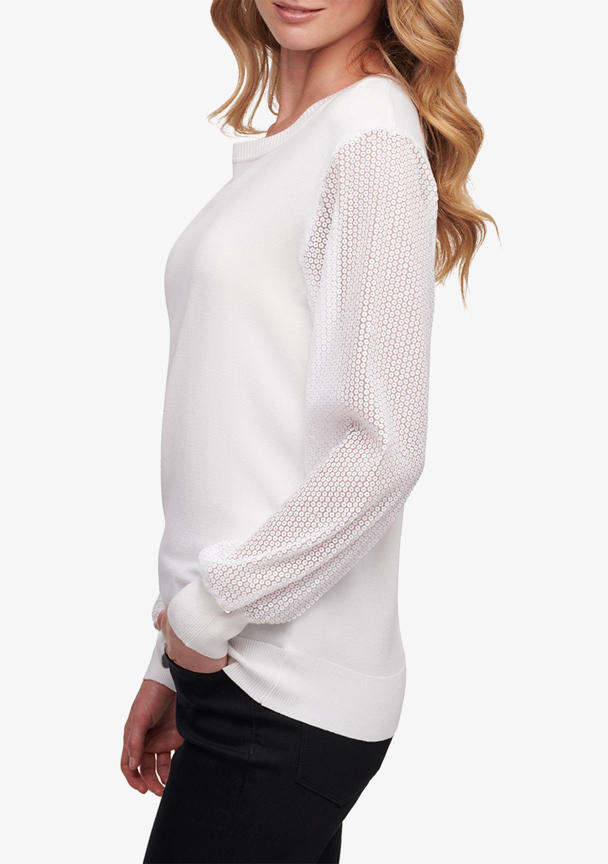 Sequin Sleeve Crew Neck Sweater 