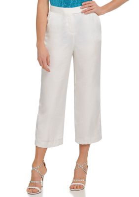 DKNY Women's Cropped Wide-Leg Pants White Size 16