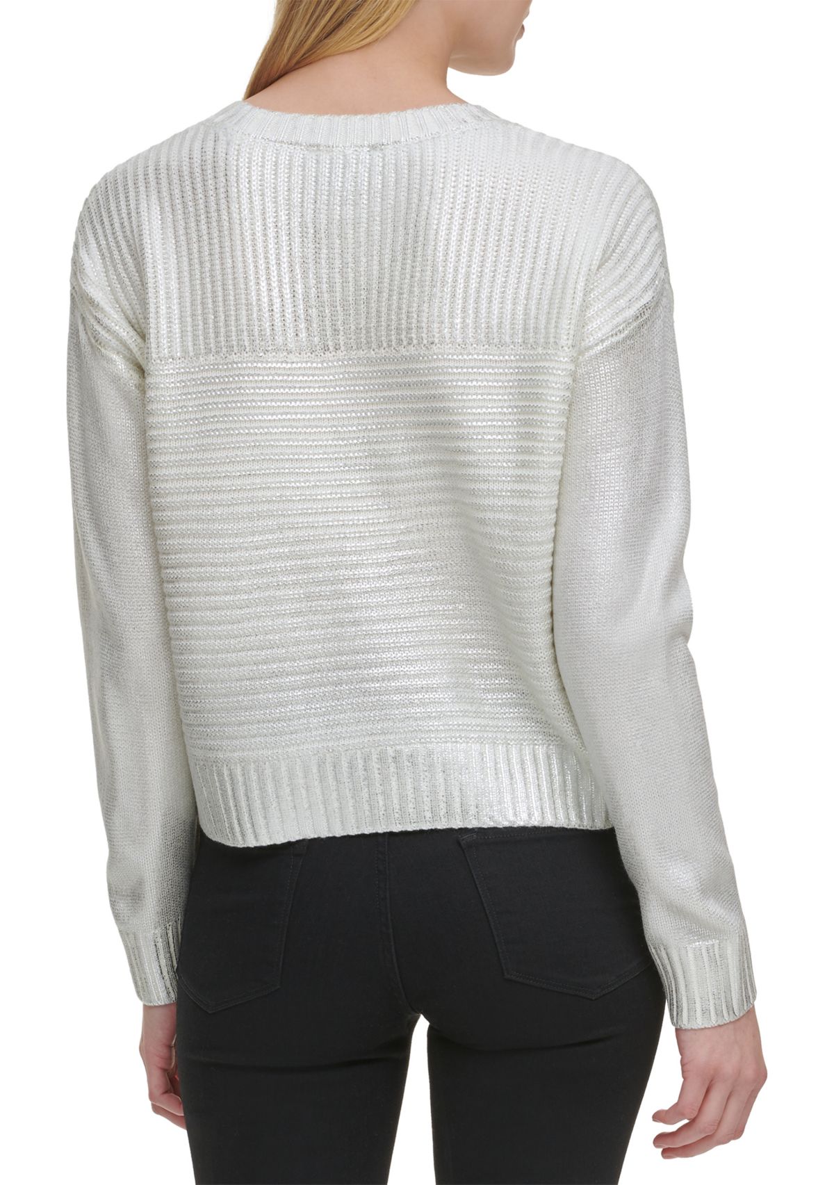 Foil Pleated Crew Neck Sweater