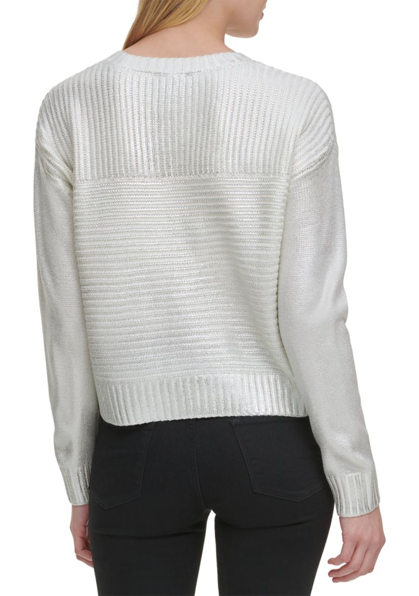 Foil Pleated Crew Neck Sweater