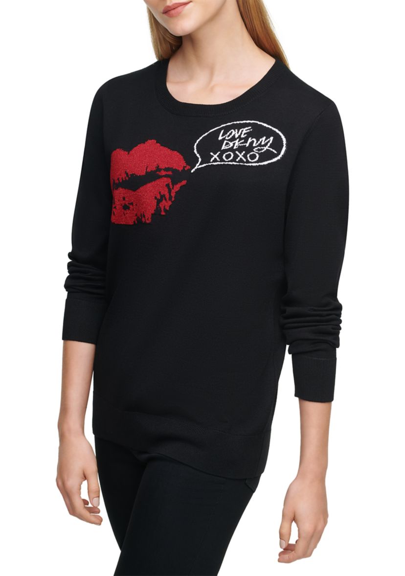 Drop Shoulder Kiss Lip Sweater 