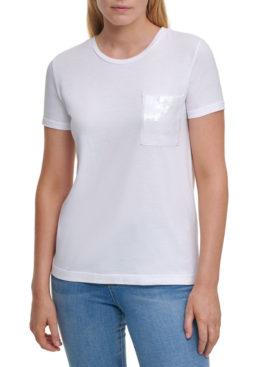 Short Sleeve Sequin Pocket T-Shirt 