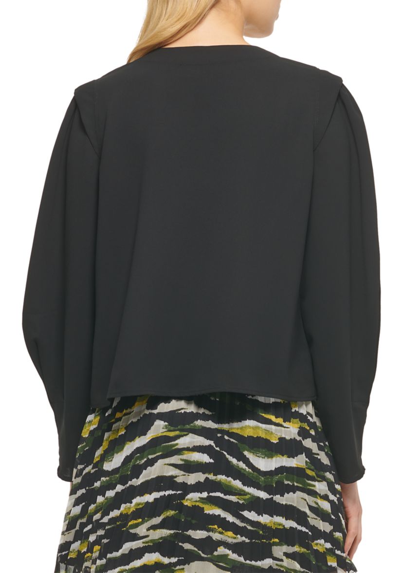 Womens Long Sleeve Cropped V-Neck Blouse