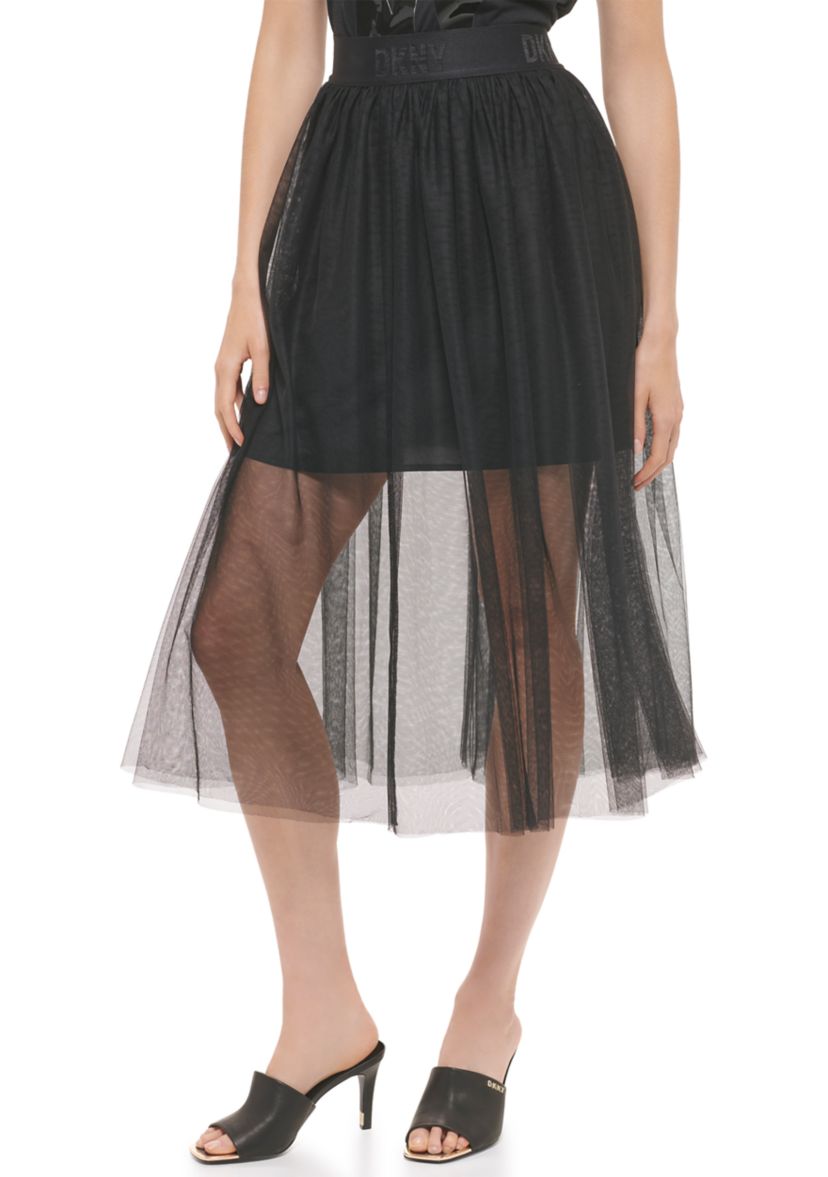 Womens Pull On Tulle Midi Skirt