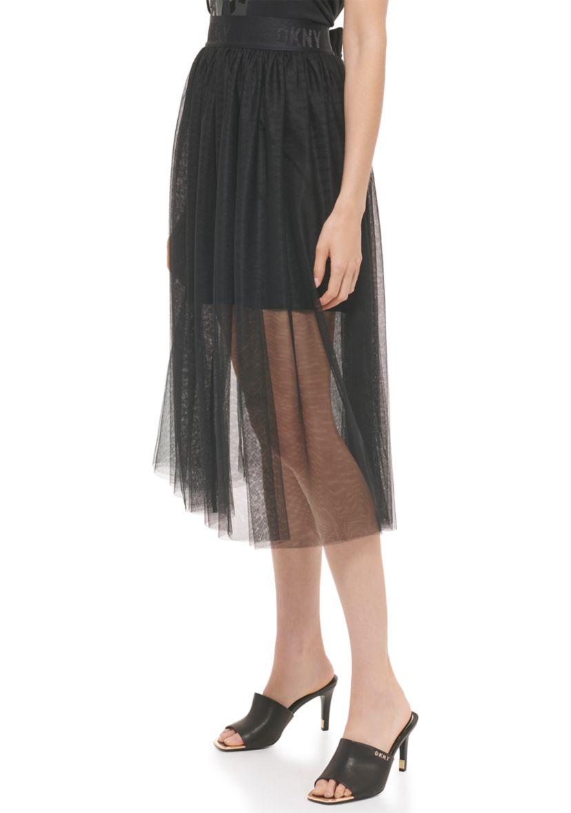 Womens Pull On Tulle Midi Skirt
