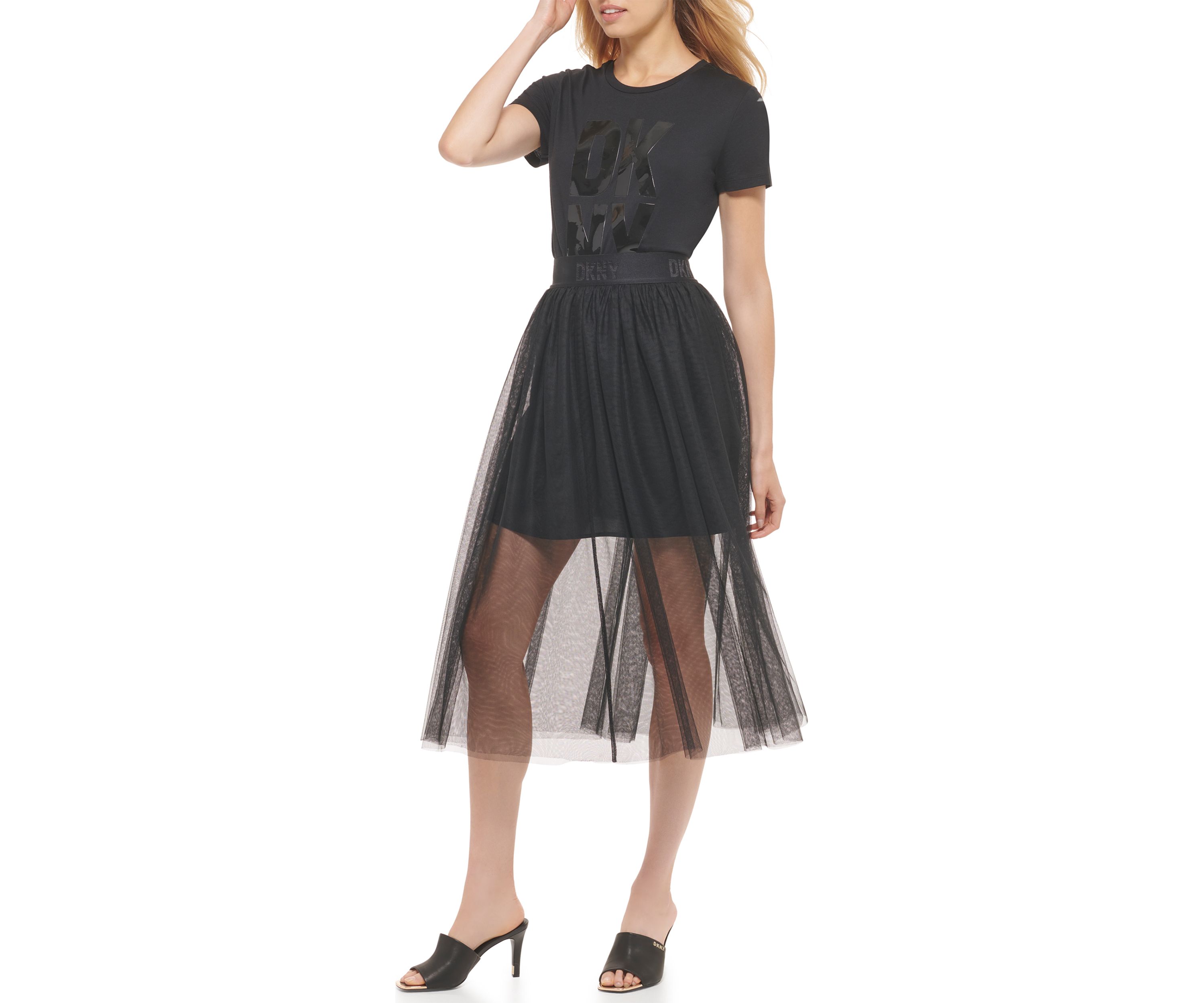 Womens Pull On Tulle Midi Skirt