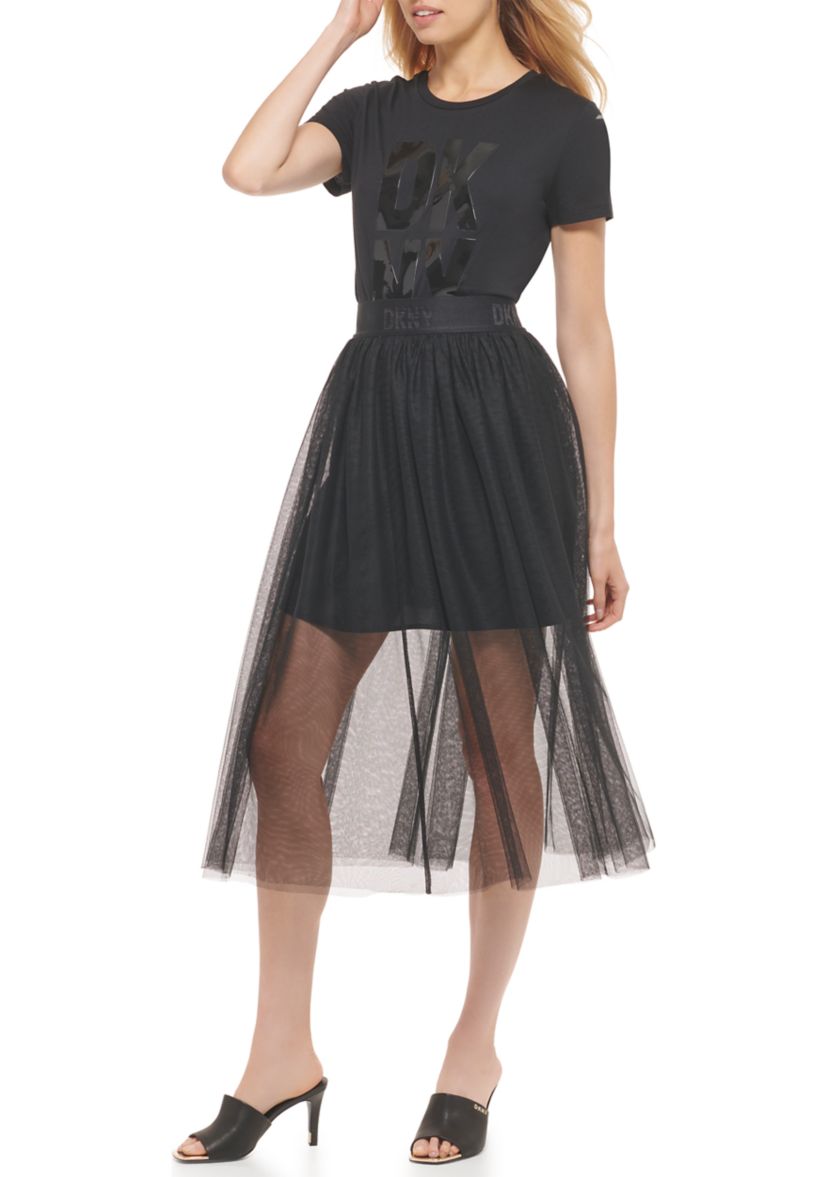 Womens Pull On Tulle Midi Skirt