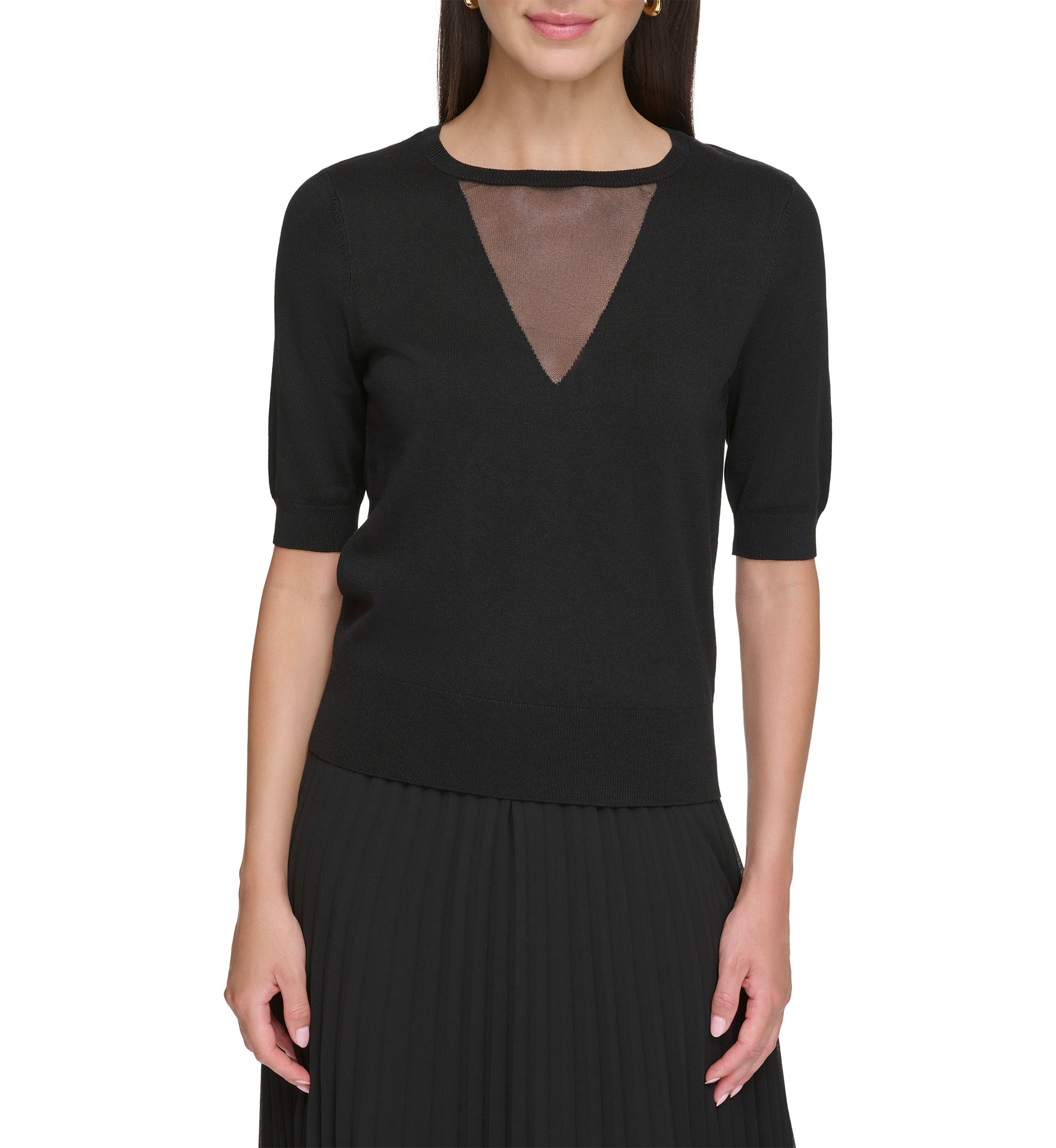 Womens Elbow Sleeve Mesh Insert Sweater