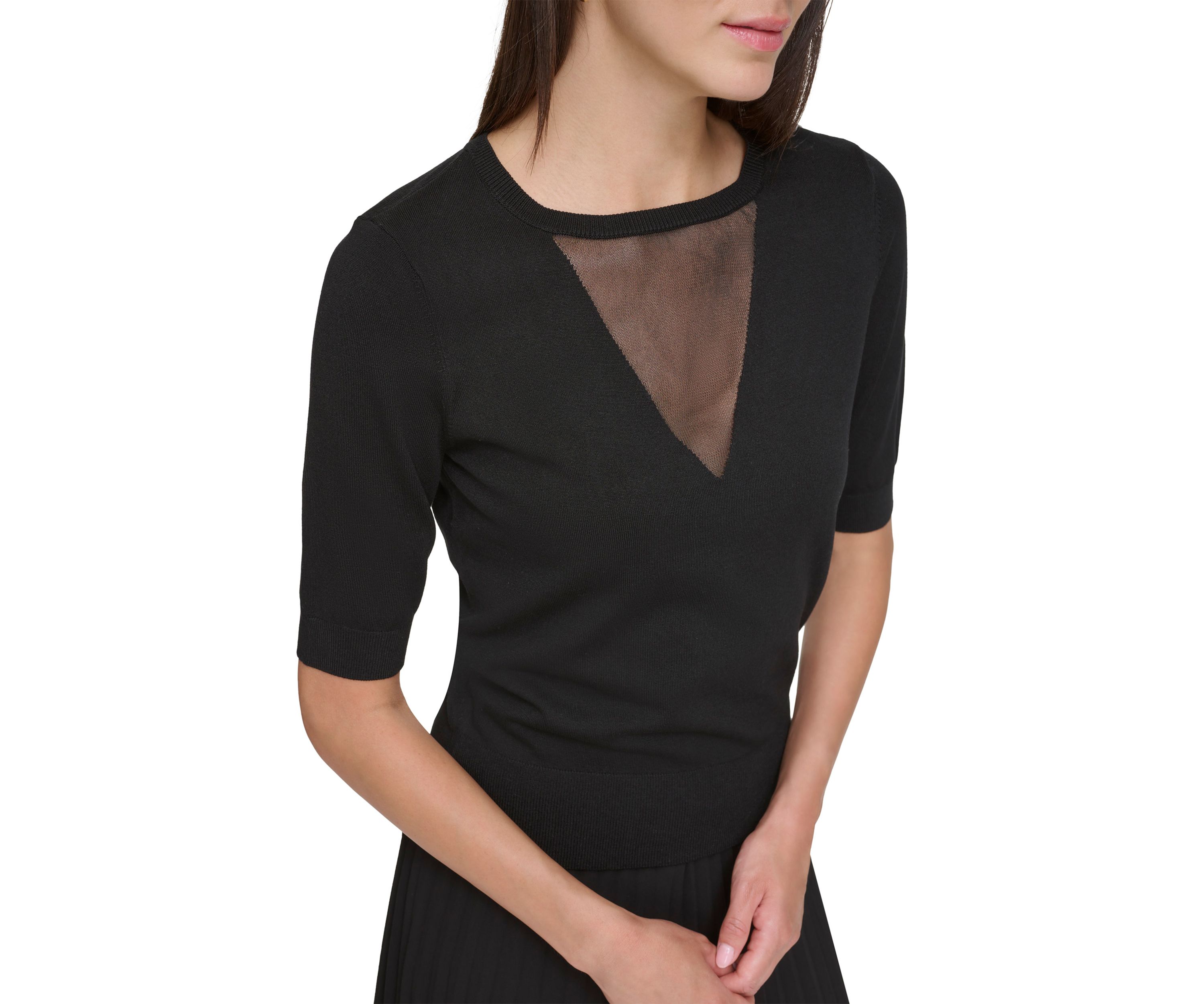 Womens Elbow Sleeve Mesh Insert Sweater