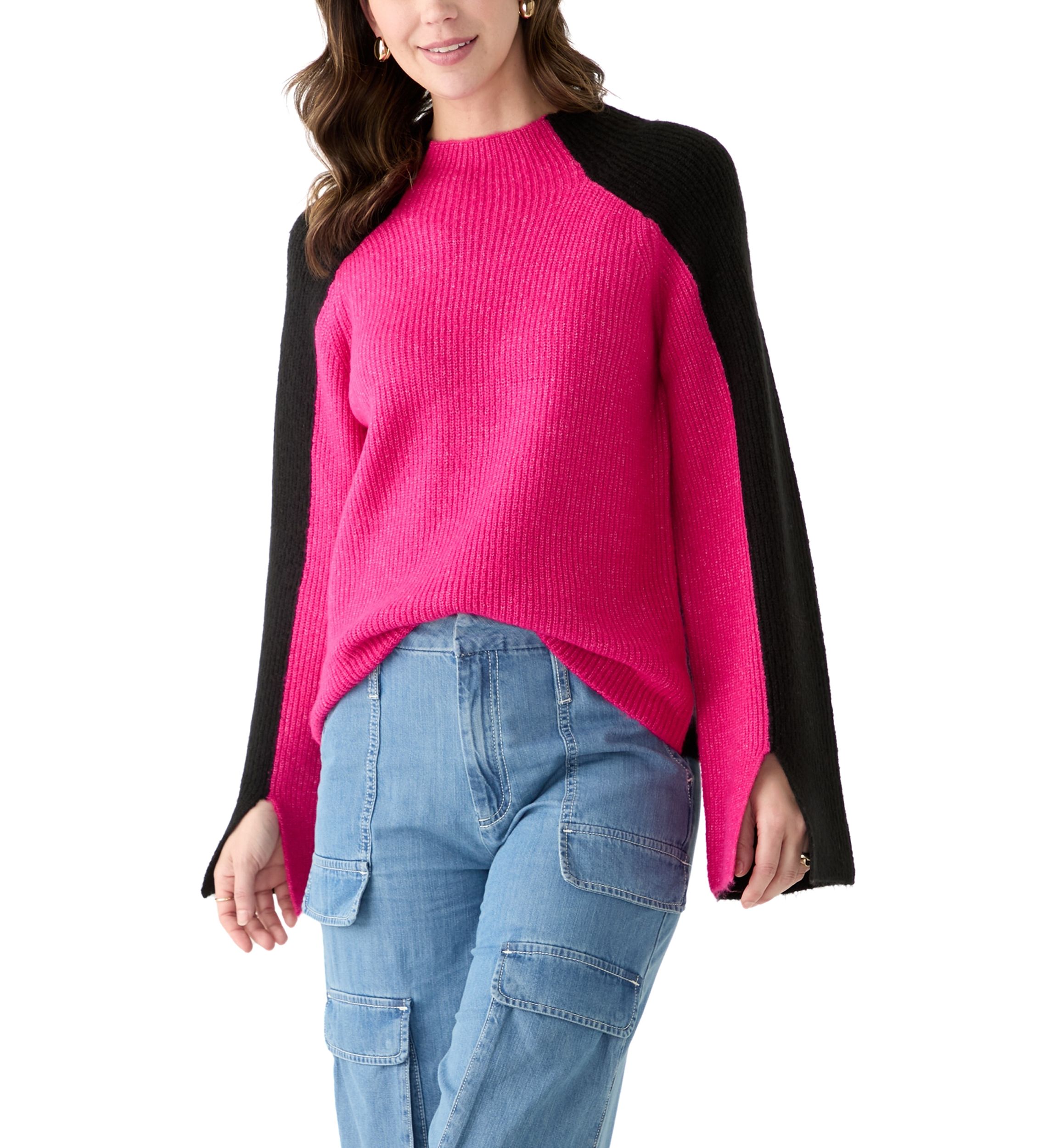 Womens Funnel Neck Color Block Sweater