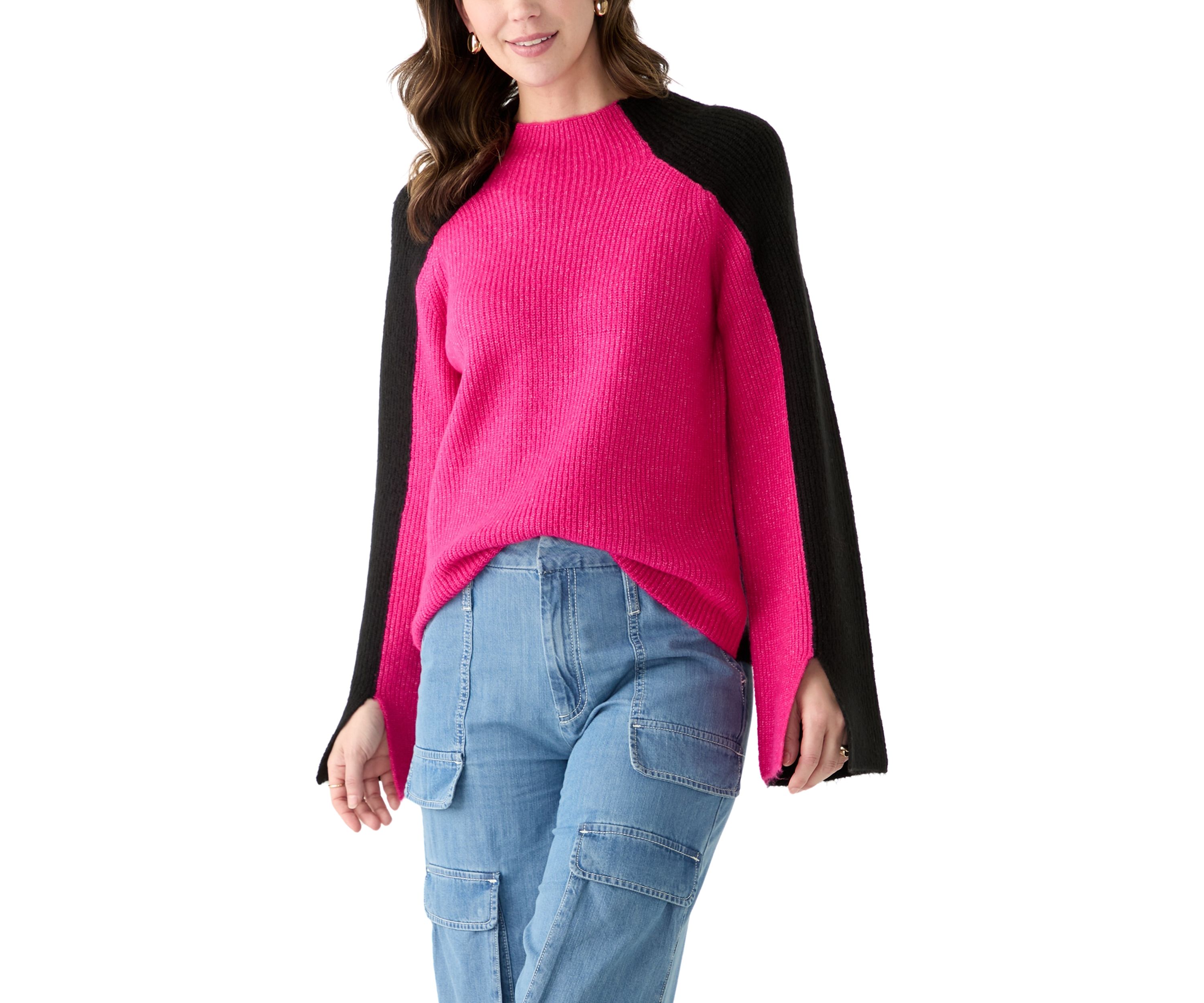 Womens Funnel Neck Color Block Sweater