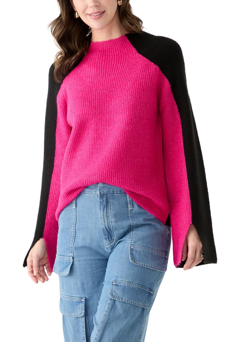 Womens Funnel Neck Color Block Sweater