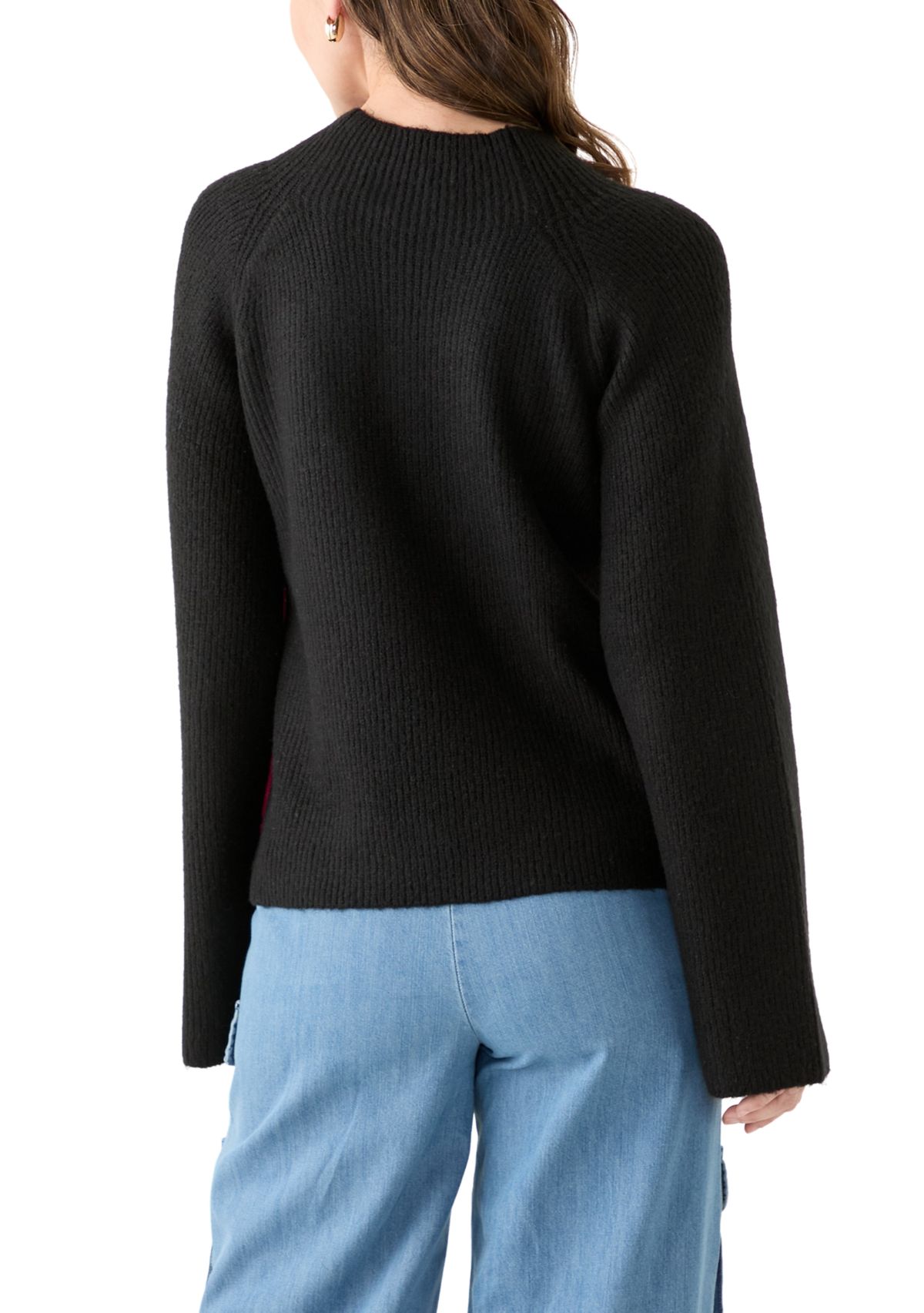Womens Funnel Neck Color Block Sweater