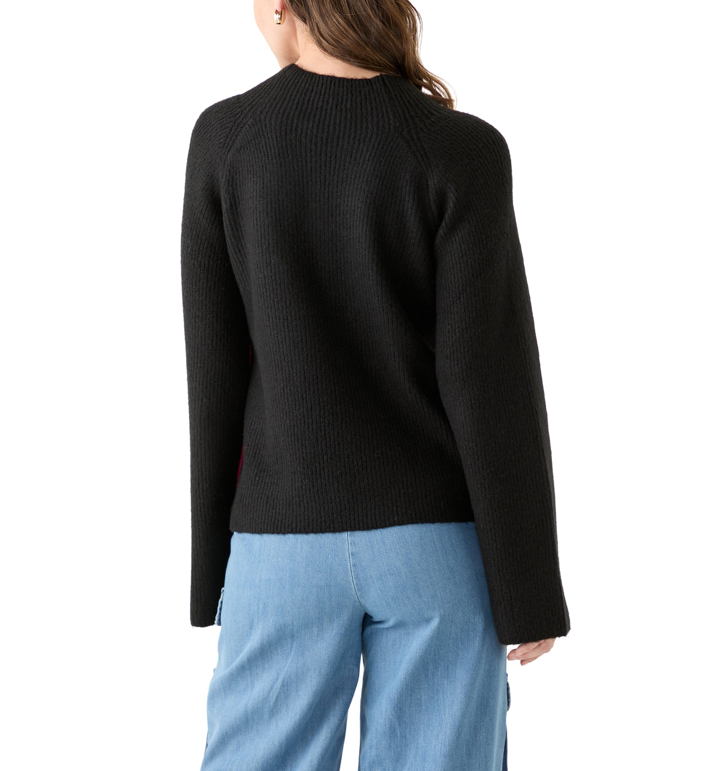 Womens Funnel Neck Color Block Sweater