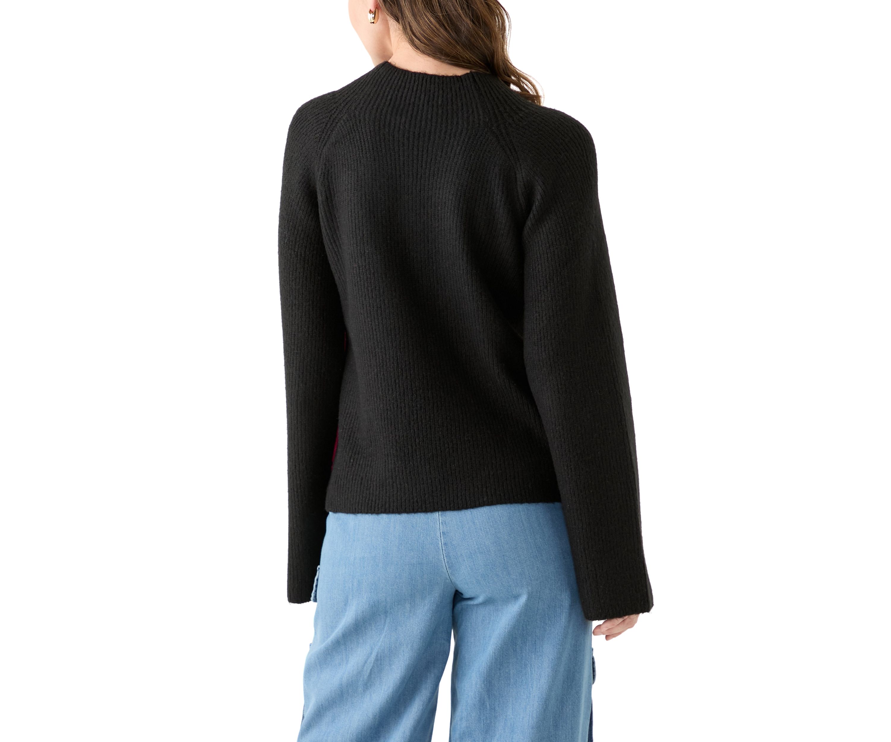 Womens Funnel Neck Color Block Sweater