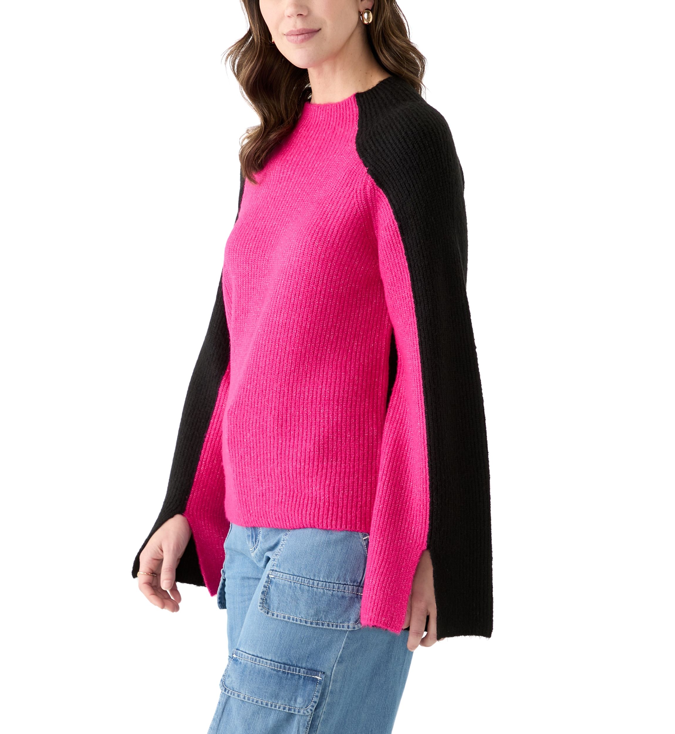 Womens Funnel Neck Color Block Sweater