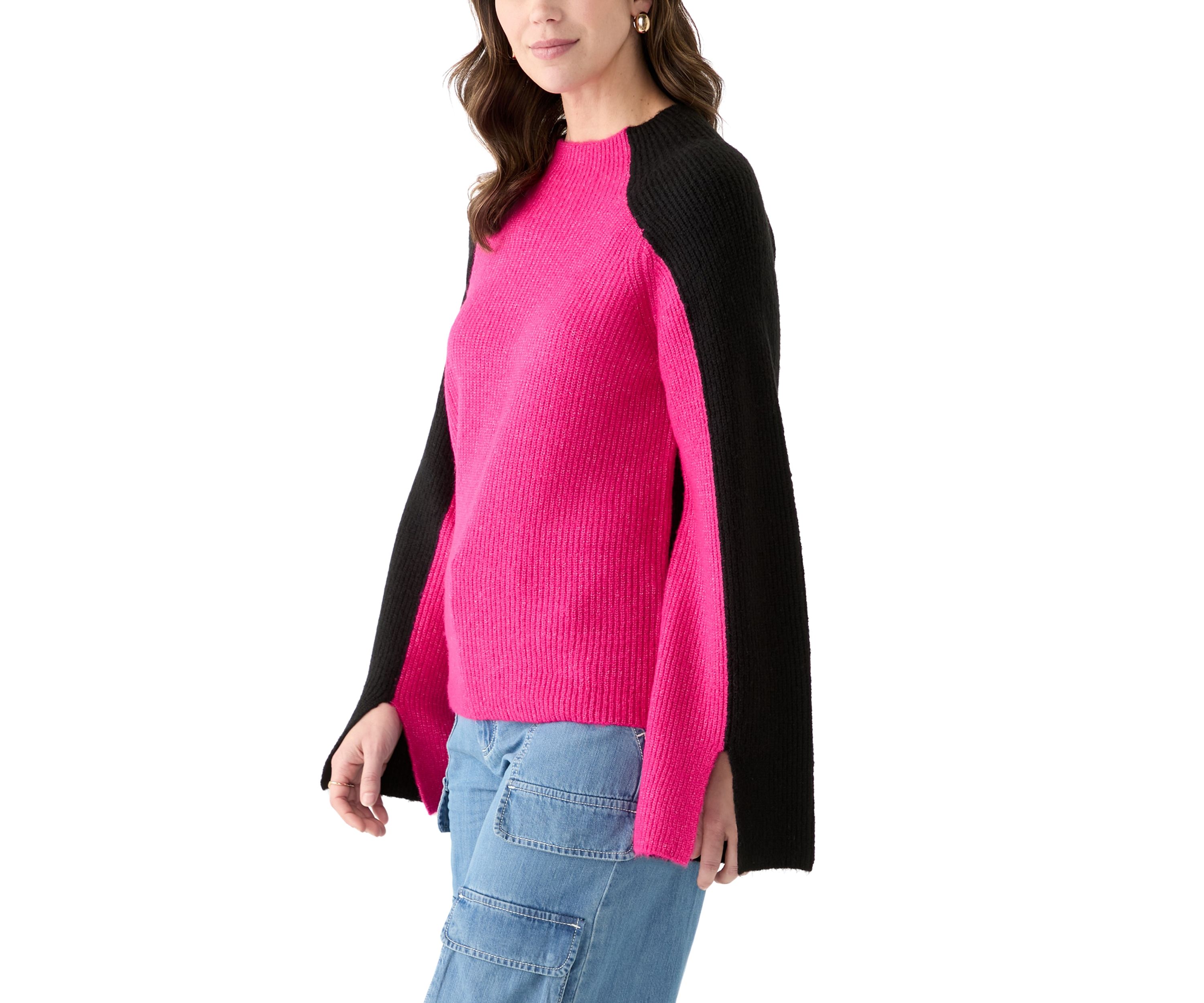 Womens Funnel Neck Color Block Sweater