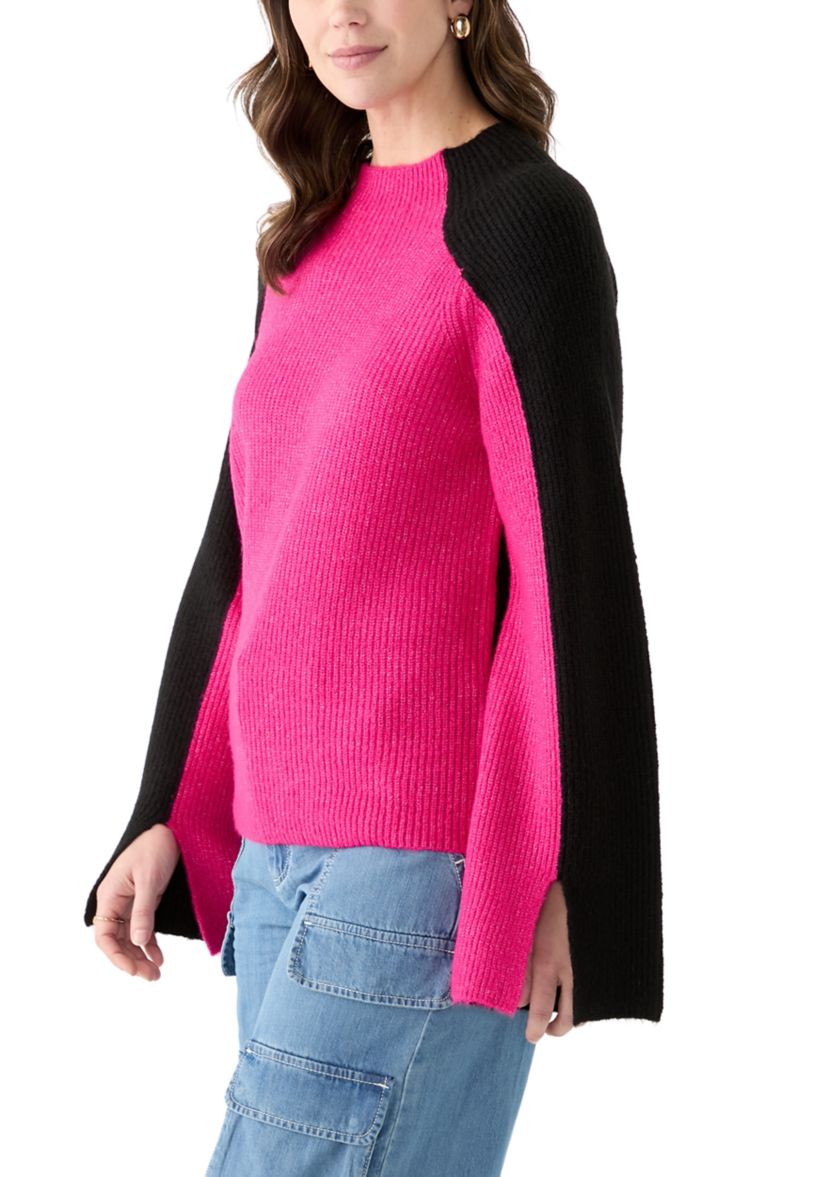 Womens Funnel Neck Color Block Sweater