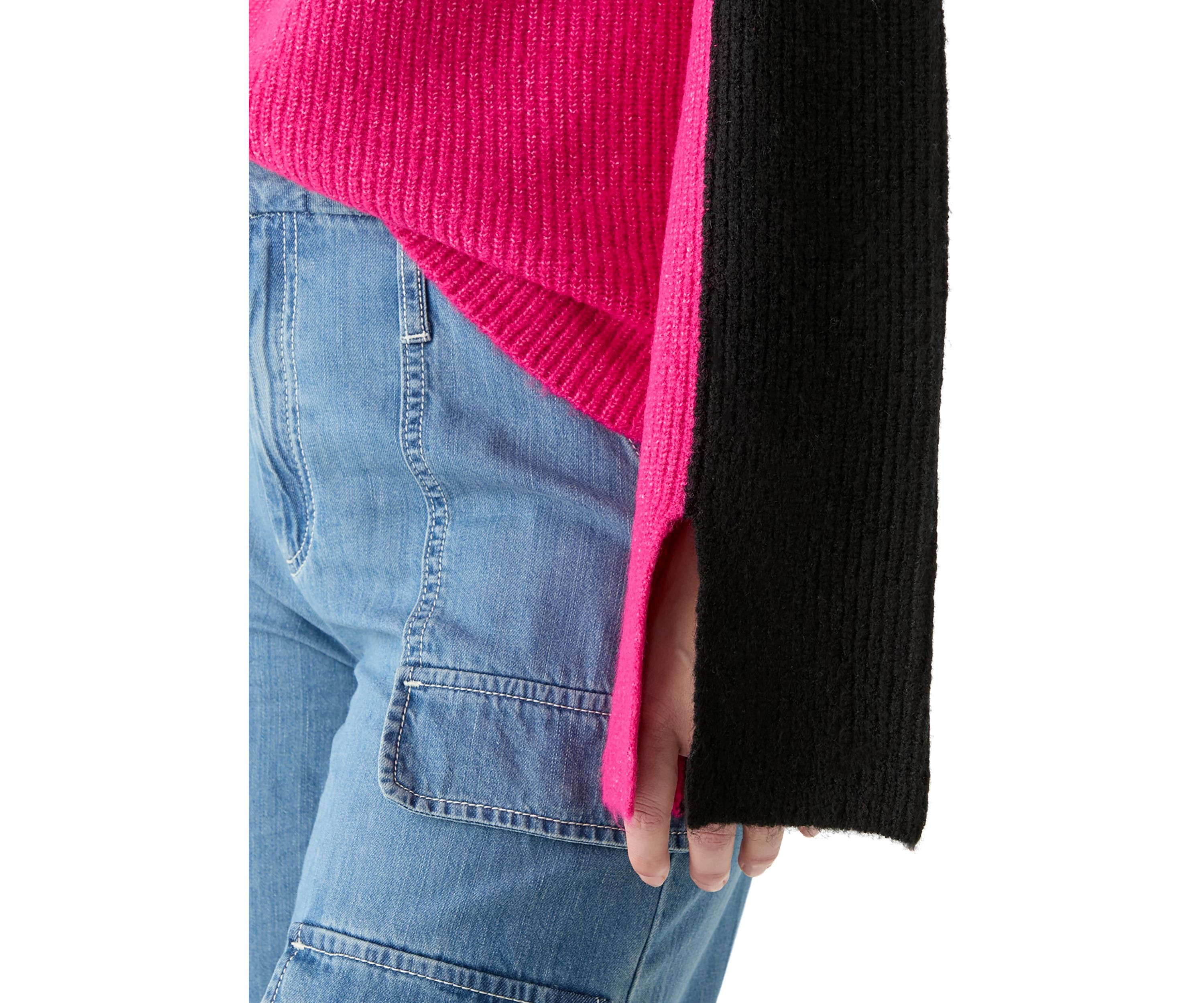 Womens Funnel Neck Color Block Sweater