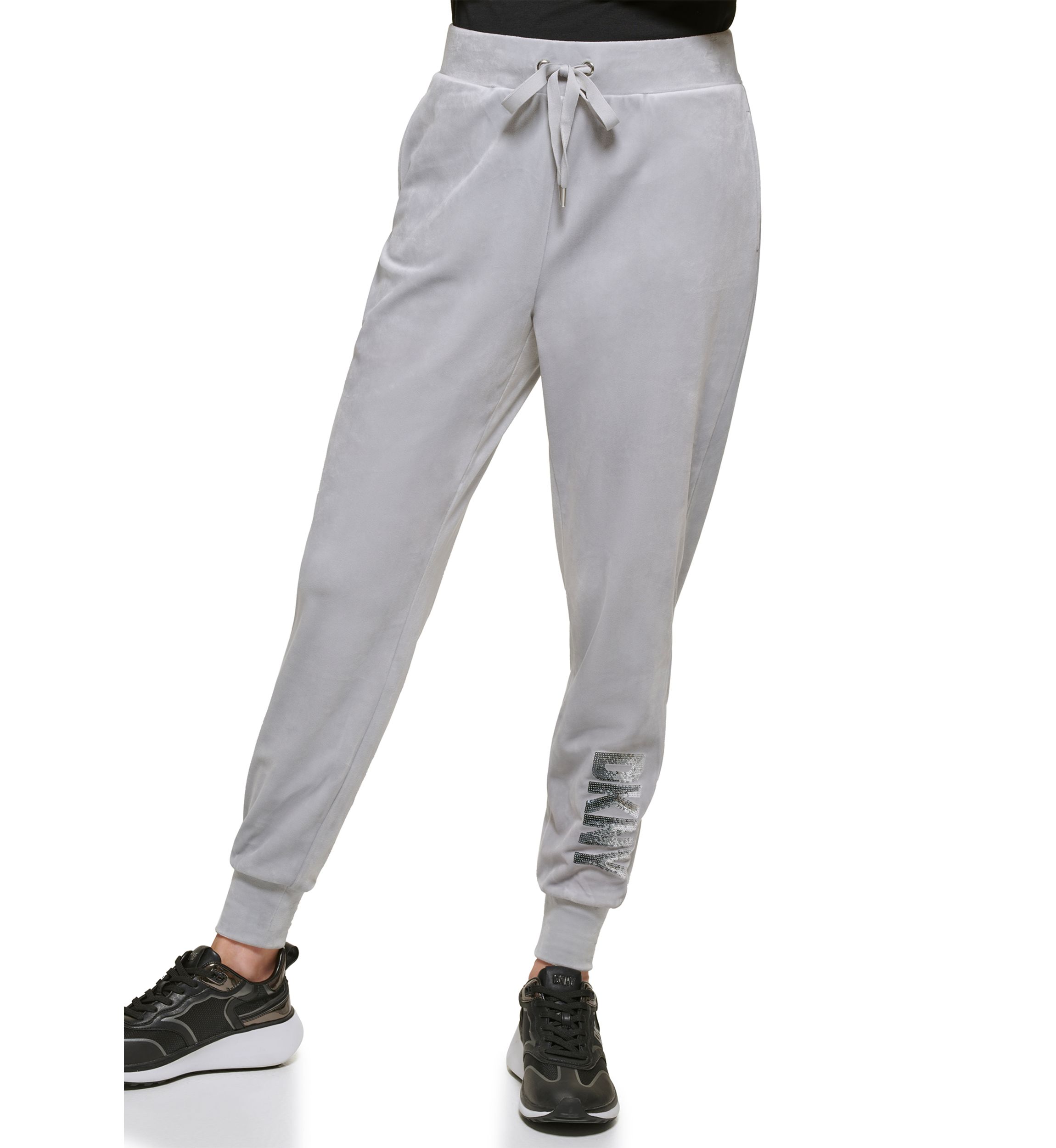 Womens Velour Sequin Logo Joggers