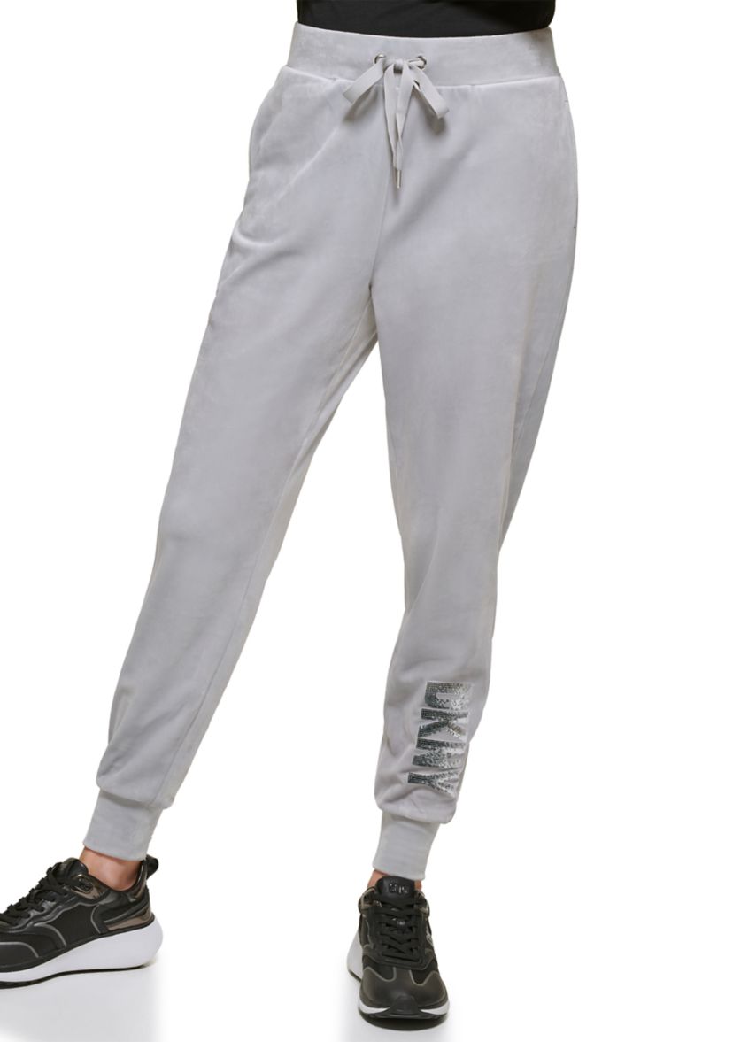 Womens Velour Sequin Logo Joggers