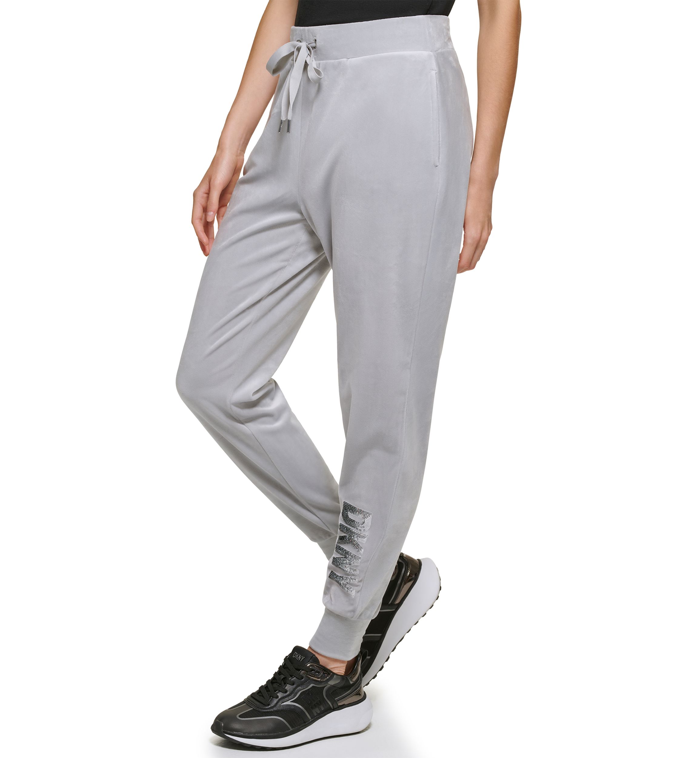 Womens Velour Sequin Logo Joggers