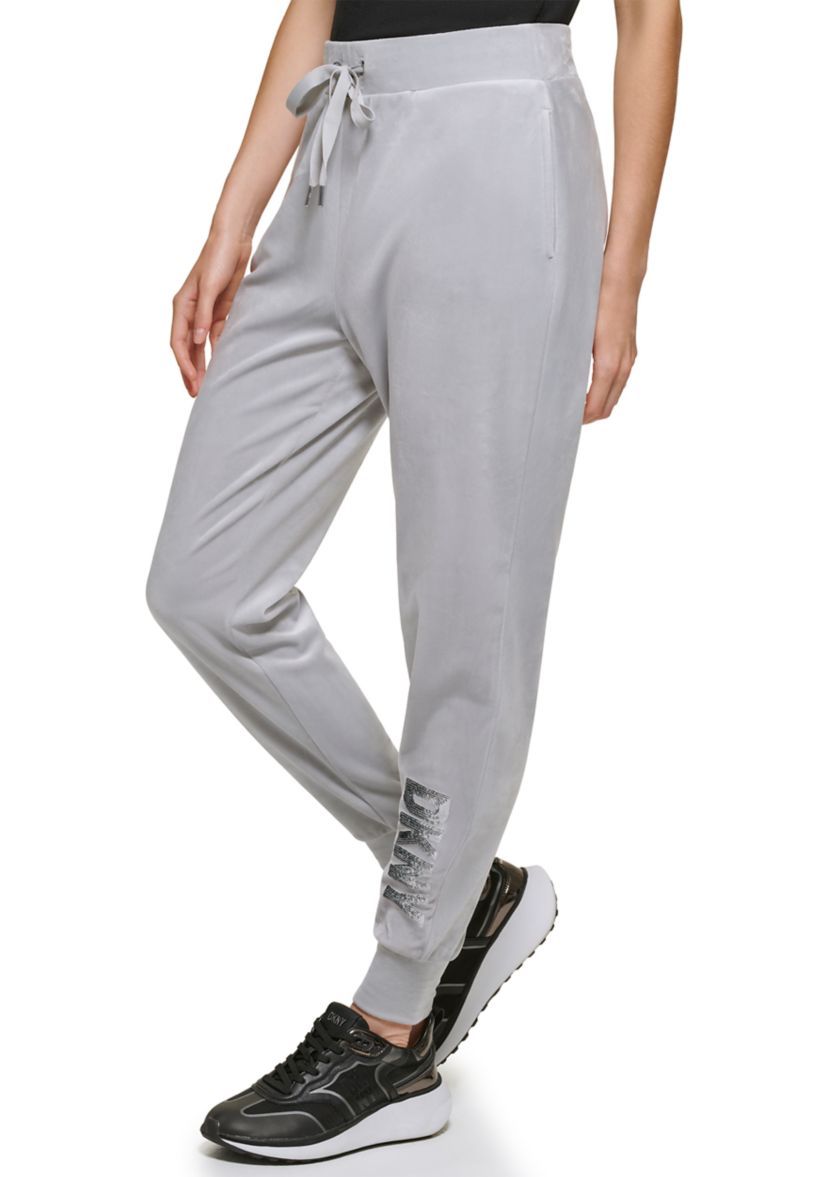 Womens Velour Sequin Logo Joggers