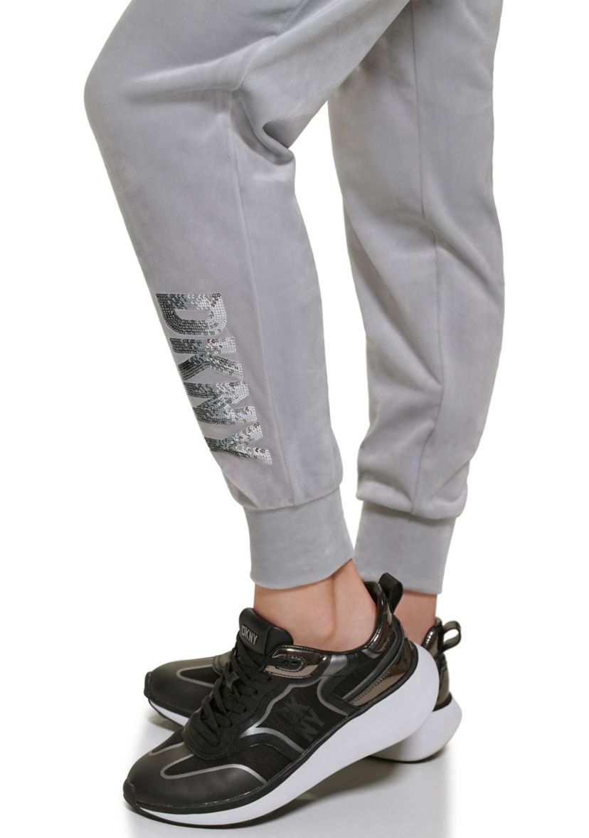 Womens Velour Sequin Logo Joggers
