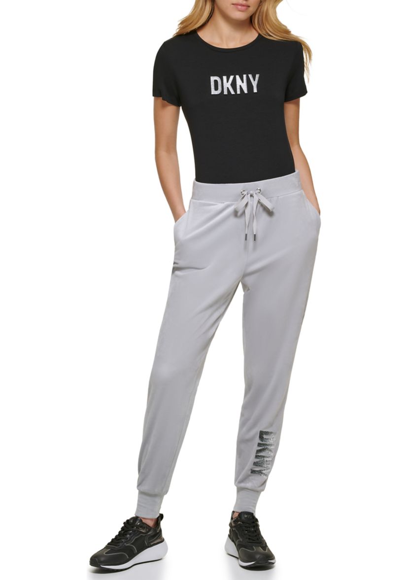 Womens Velour Sequin Logo Joggers
