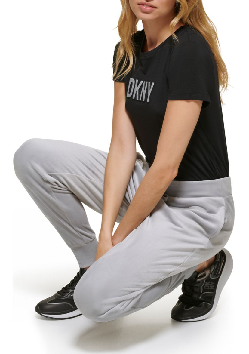 Womens Velour Sequin Logo Joggers