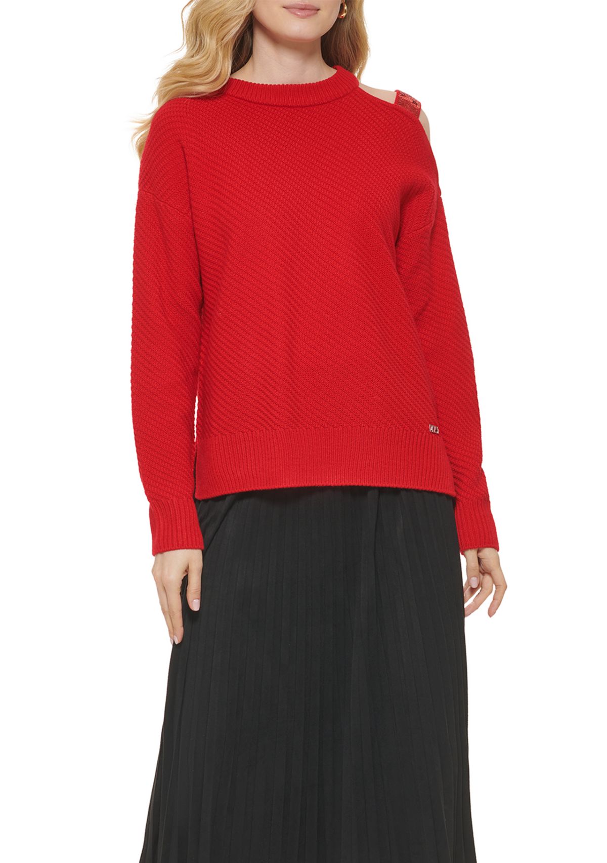 Womens Sequin Cut Out Shoulder Sweater
