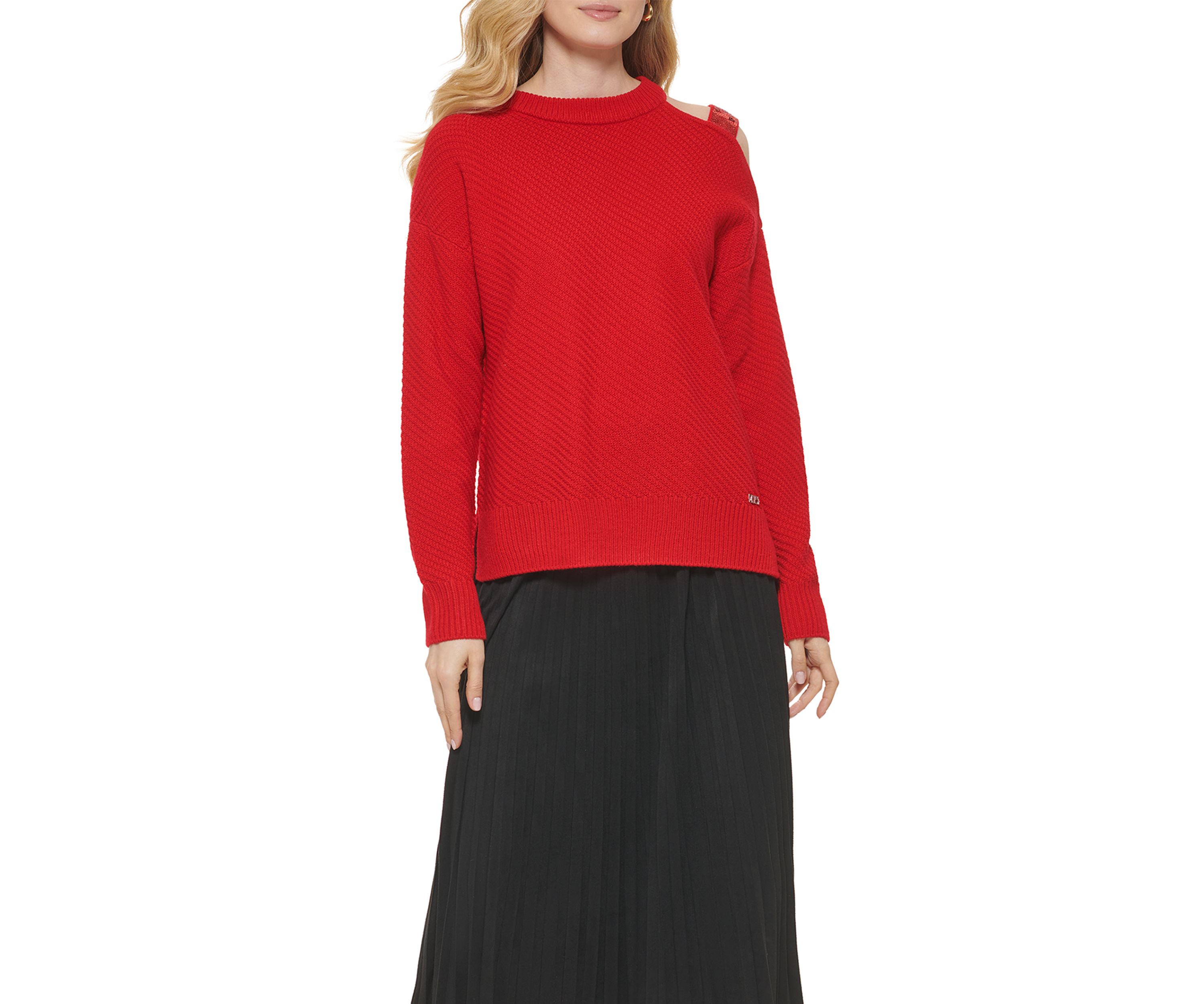 Womens Sequin Cut Out Shoulder Sweater