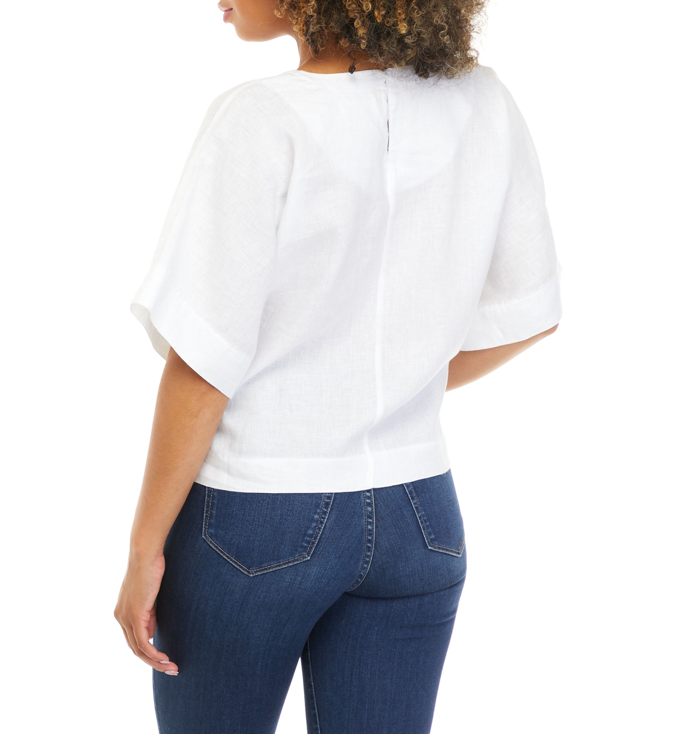Womens Linen Drop Shoulder Cropped Box Blouse