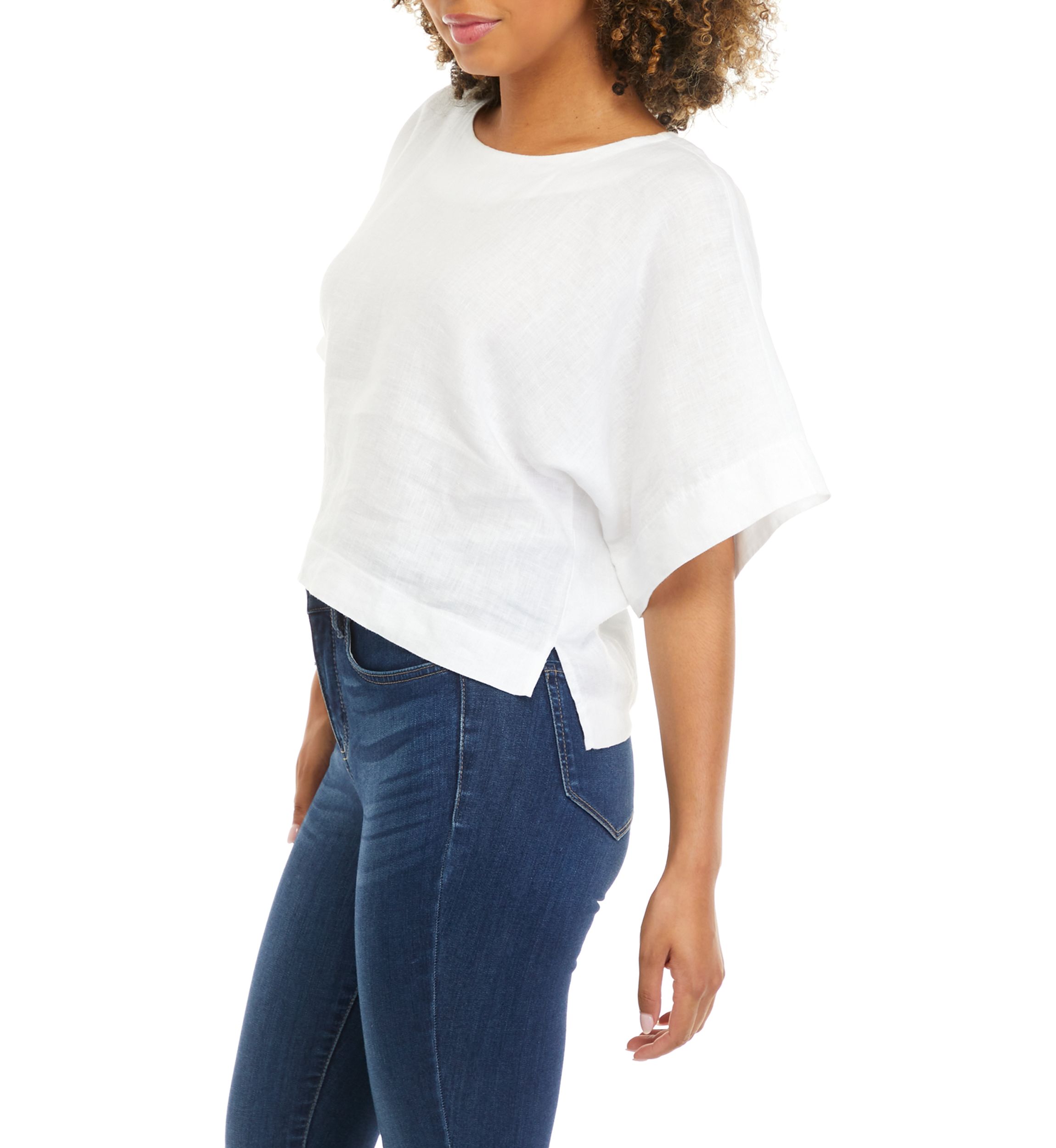 Womens Linen Drop Shoulder Cropped Box Blouse